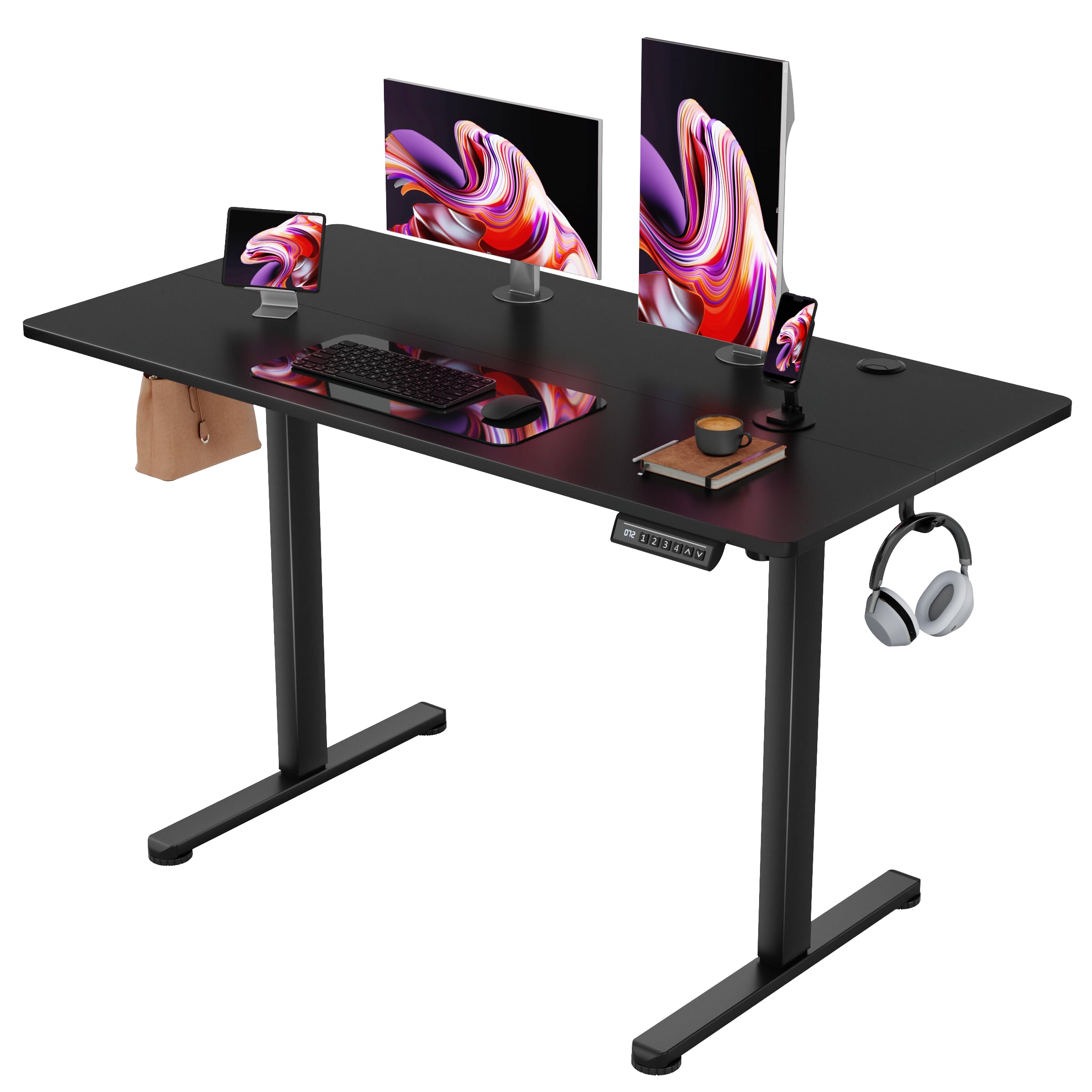 Furmax Electric Standing Desk, 45 x 24 Inches Sit Stand up Desk, Sit Stand Height Adjustable Home Office Desk with 4 Height Position Memory - with Splice Board (White, 45)