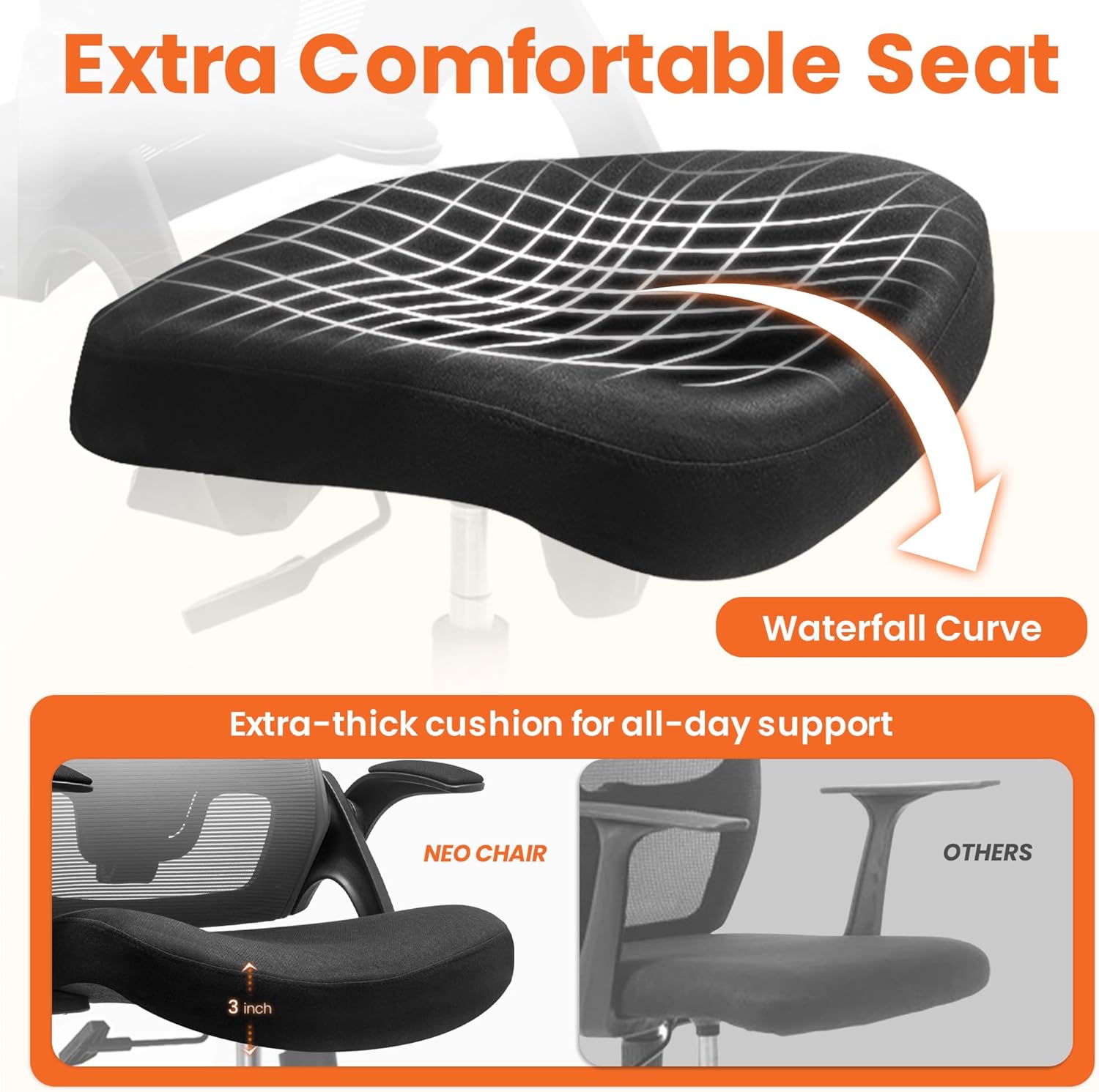 NEO Chair Office Desk Gaming Chair Computer High Back Mesh Seat with Rolling Wheels Ergonomic Adjustable Comfy Flip-up Armrests Lumbar Support Height for Home (Black)