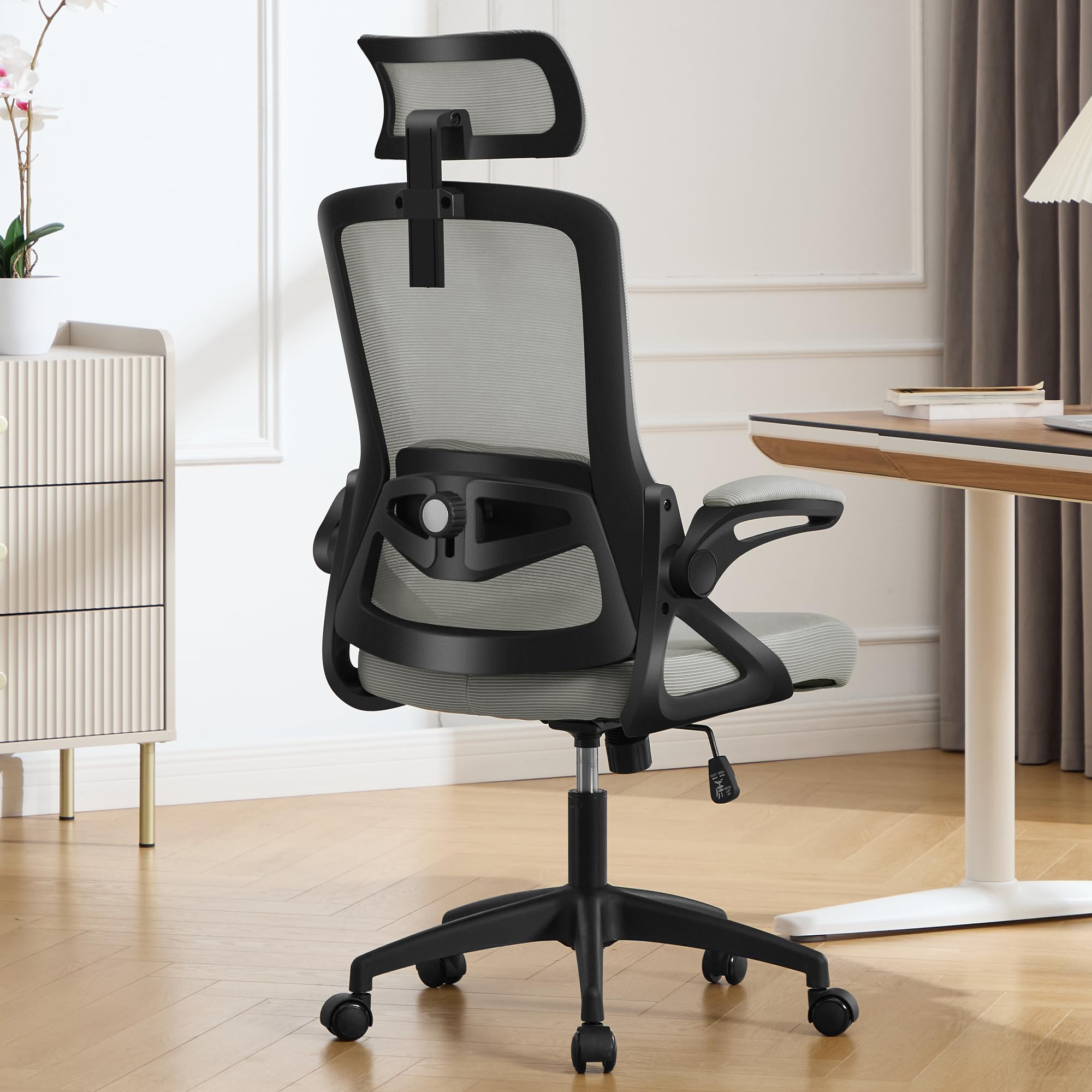 Fizzin Ergonomic Office Chair, 400 LBS Computer Chairs with Adjustable Lumbar Support, Breathable Mesh Desk Chair Ergonomic with Thickened Cushion, Comfy Home Office Desk Chair (Black)