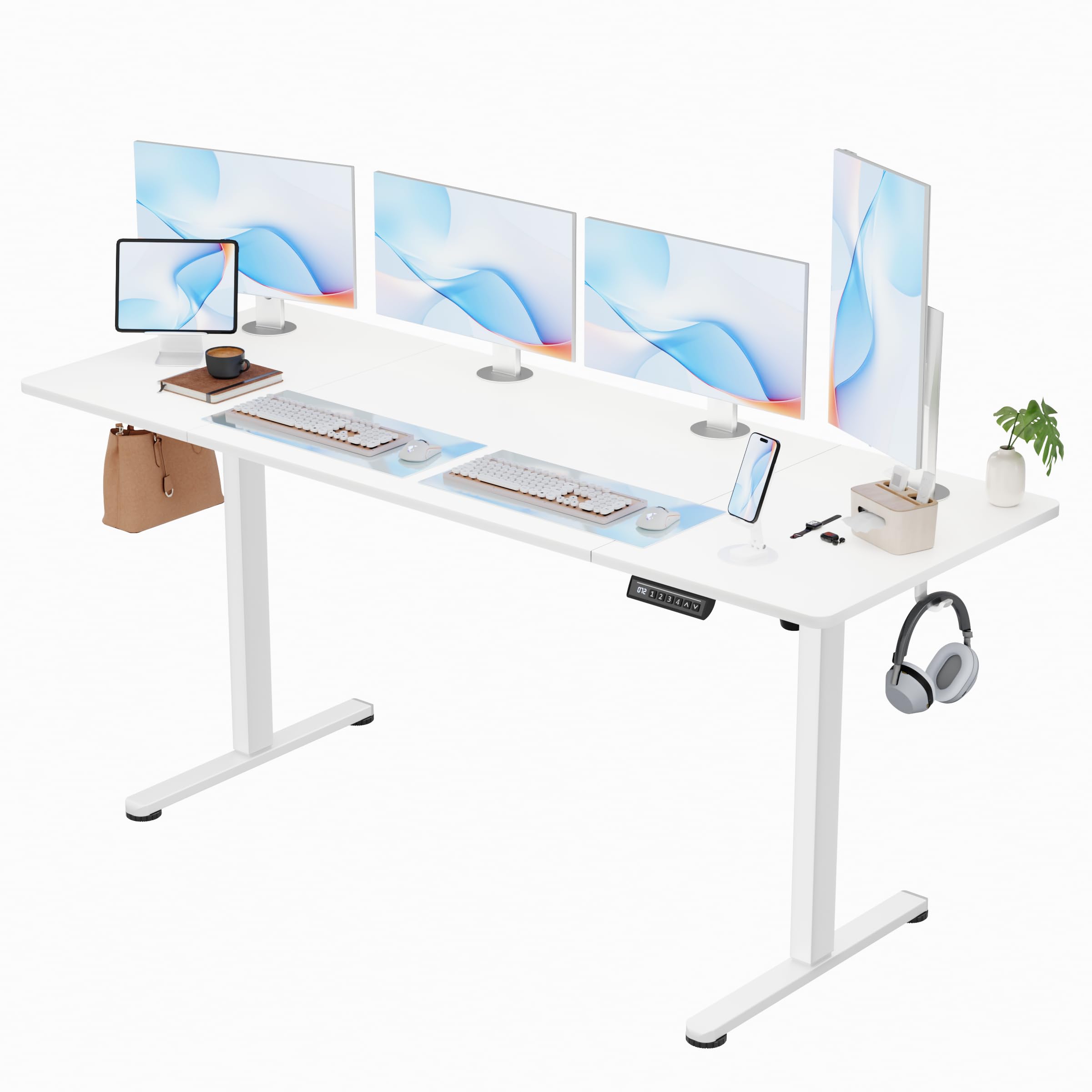 Furmax Electric Standing Desk, 45 x 24 Inches Sit Stand up Desk, Sit Stand Height Adjustable Home Office Desk with 4 Height Position Memory - with Splice Board (White, 45)