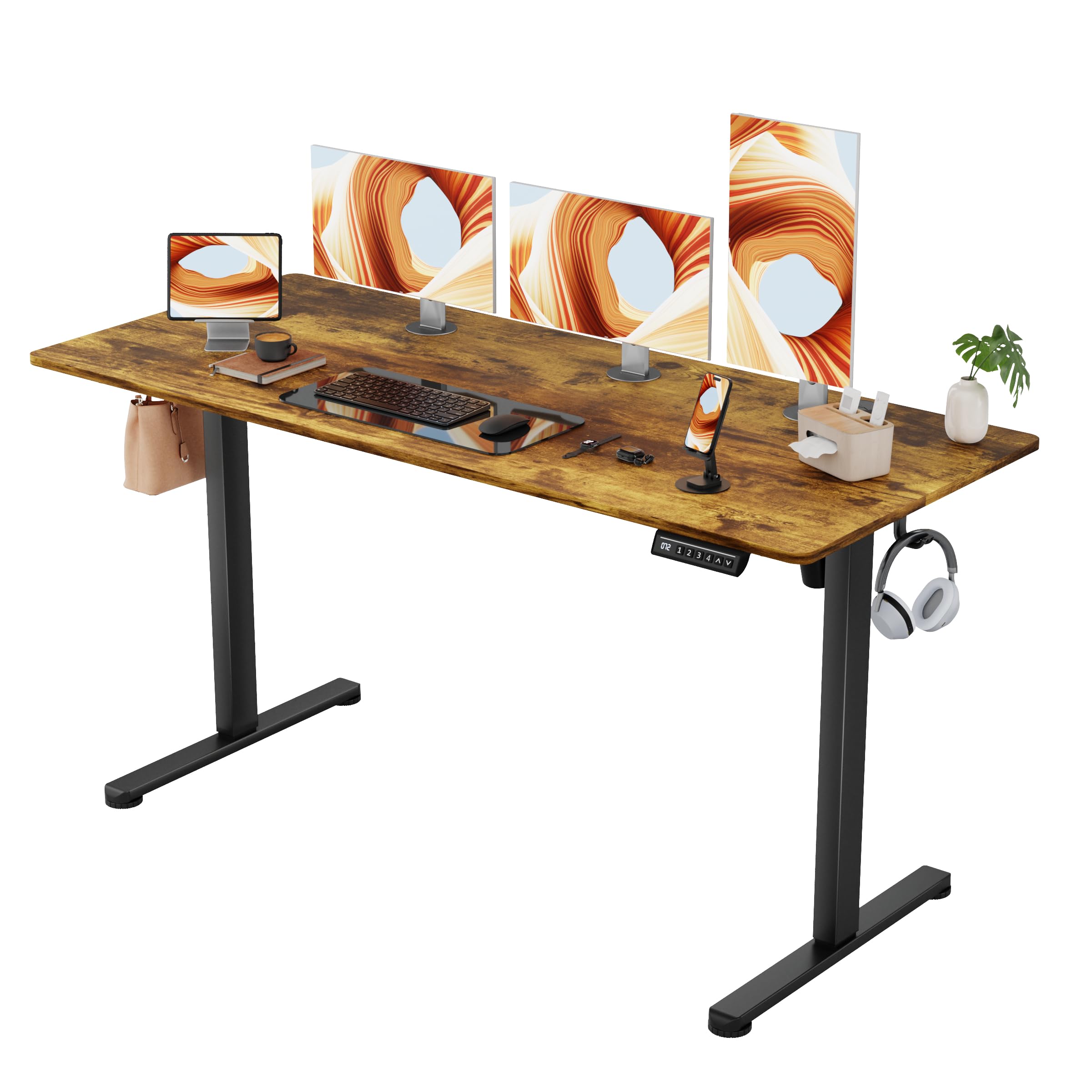 Furmax Electric Standing Desk, 45 x 24 Inches Sit Stand up Desk, Sit Stand Height Adjustable Home Office Desk with 4 Height Position Memory - with Splice Board (White, 45)