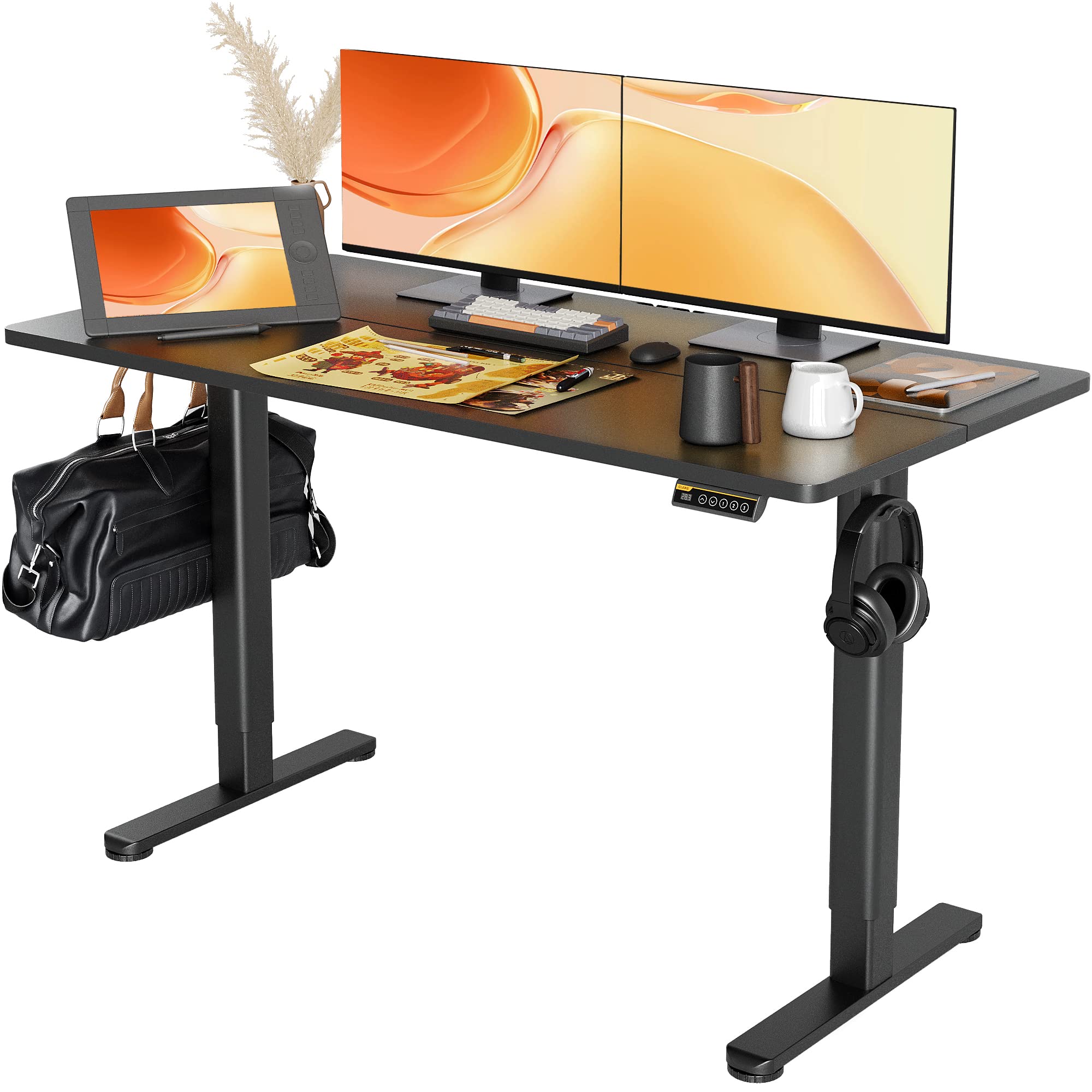 Claiks Electric Standing Desk, Adjustable Height Stand up Desk, 24x48 Inches Sit Stand Home Office Desk with Splice Board, Black Frame/Rustic Brown Top