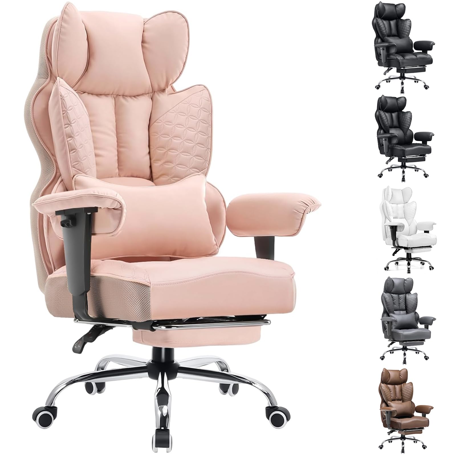 COMHOMA Big and Tall Office Chair Heavy Duty Wide Ergonomic Gaming Chair with Deluxe Embossing Designed Leather with Foot Rest,150°Reclining Adjustable Armrests Pocket Spring Back Support and Pillow