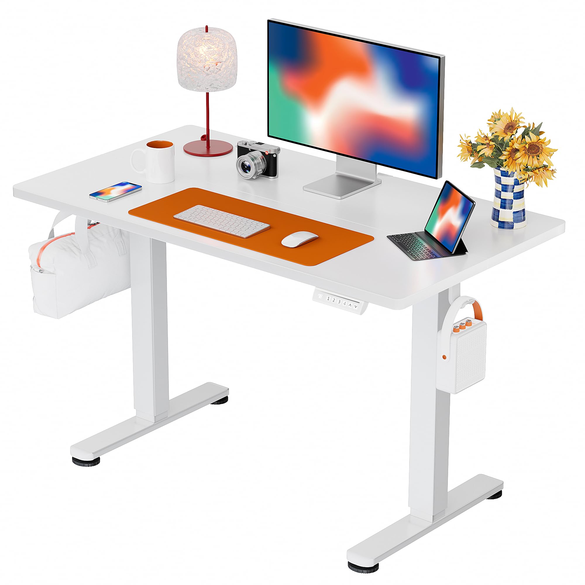 ErGear Height Adjustable Electric Standing Desk, 48 x 24 Inches Sit Stand up Desk, Memory Computer Home Office Desk, White