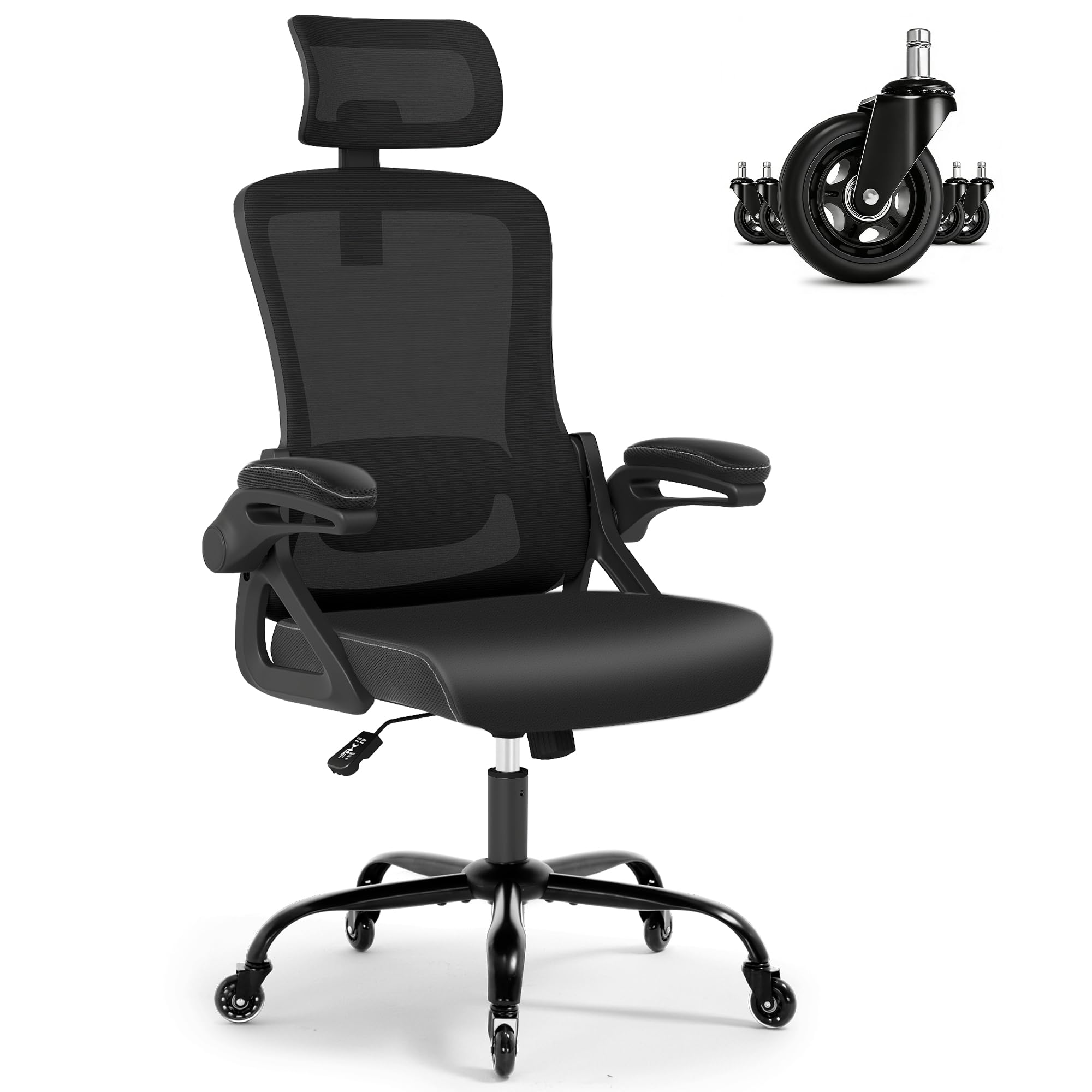 Fizzin Ergonomic Office Chair, 400 LBS Computer Chairs with Adjustable Lumbar Support, Breathable Mesh Desk Chair Ergonomic with Thickened Cushion, Comfy Home Office Desk Chair (Black)