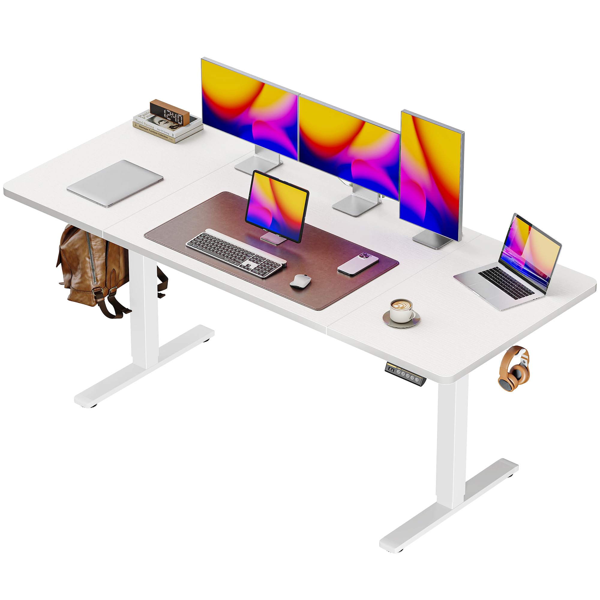 Huuger 55 x 28 Large Electric Standing Desk, Height Adjustable Computer Desk, 27.6" Deep Desktop, Stand up Gaming Office Desk with 2 Hooks, 3 Preset Heights, for Home Office, Rustic Brown