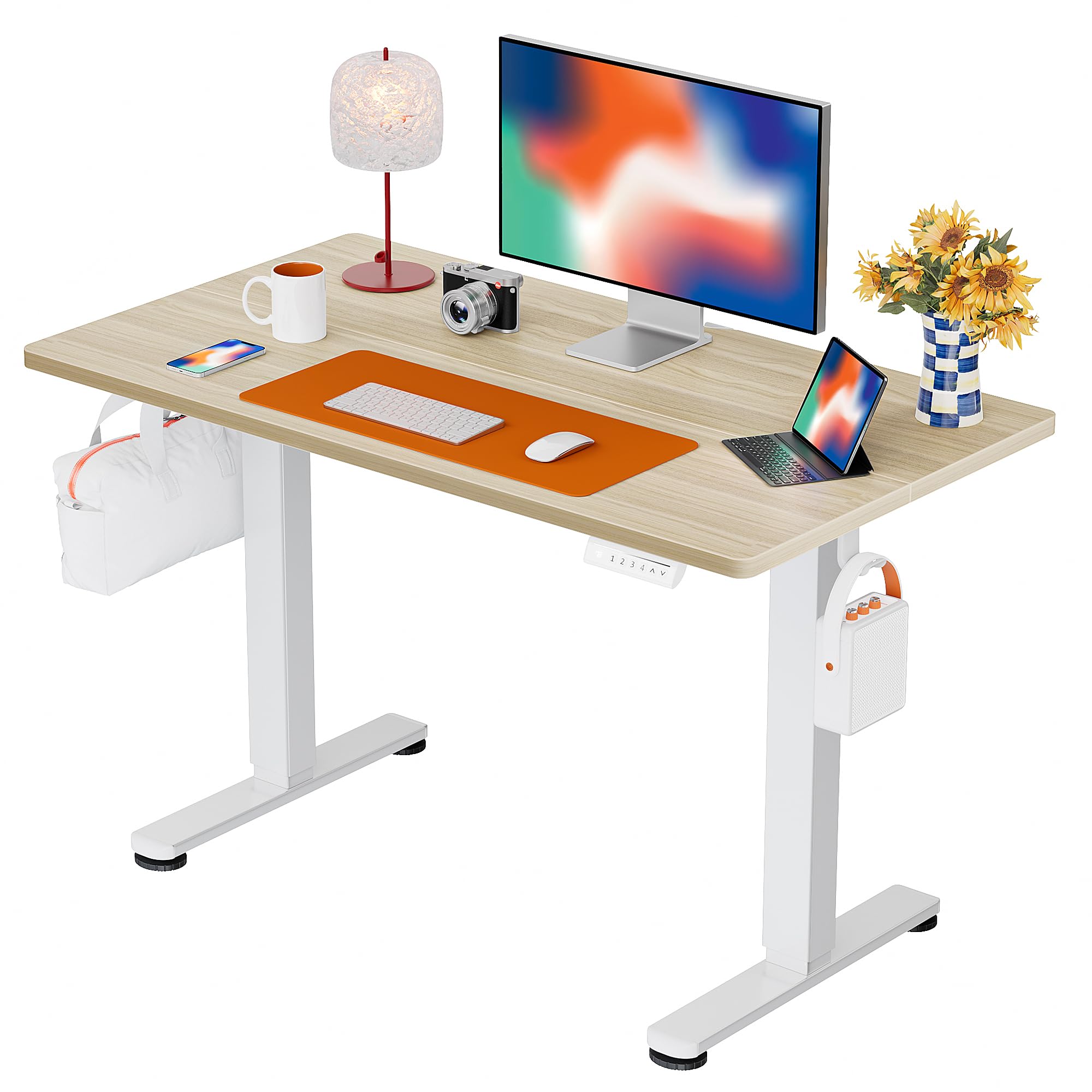 ErGear Height Adjustable Electric Standing Desk, 48 x 24 Inches Sit Stand up Desk, Memory Computer Home Office Desk, White