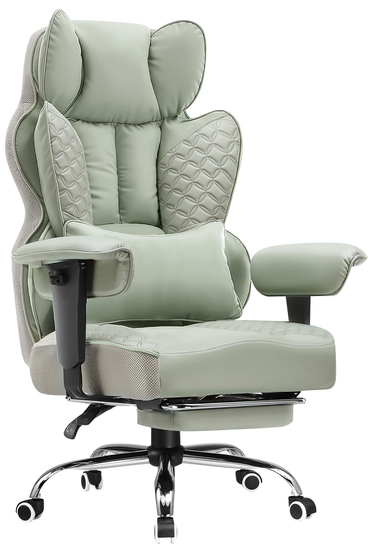 COMHOMA Big and Tall Office Chair Heavy Duty Wide Ergonomic Gaming Chair with Deluxe Embossing Designed Leather with Foot Rest,150°Reclining Adjustable Armrests Pocket Spring Back Support and Pillow