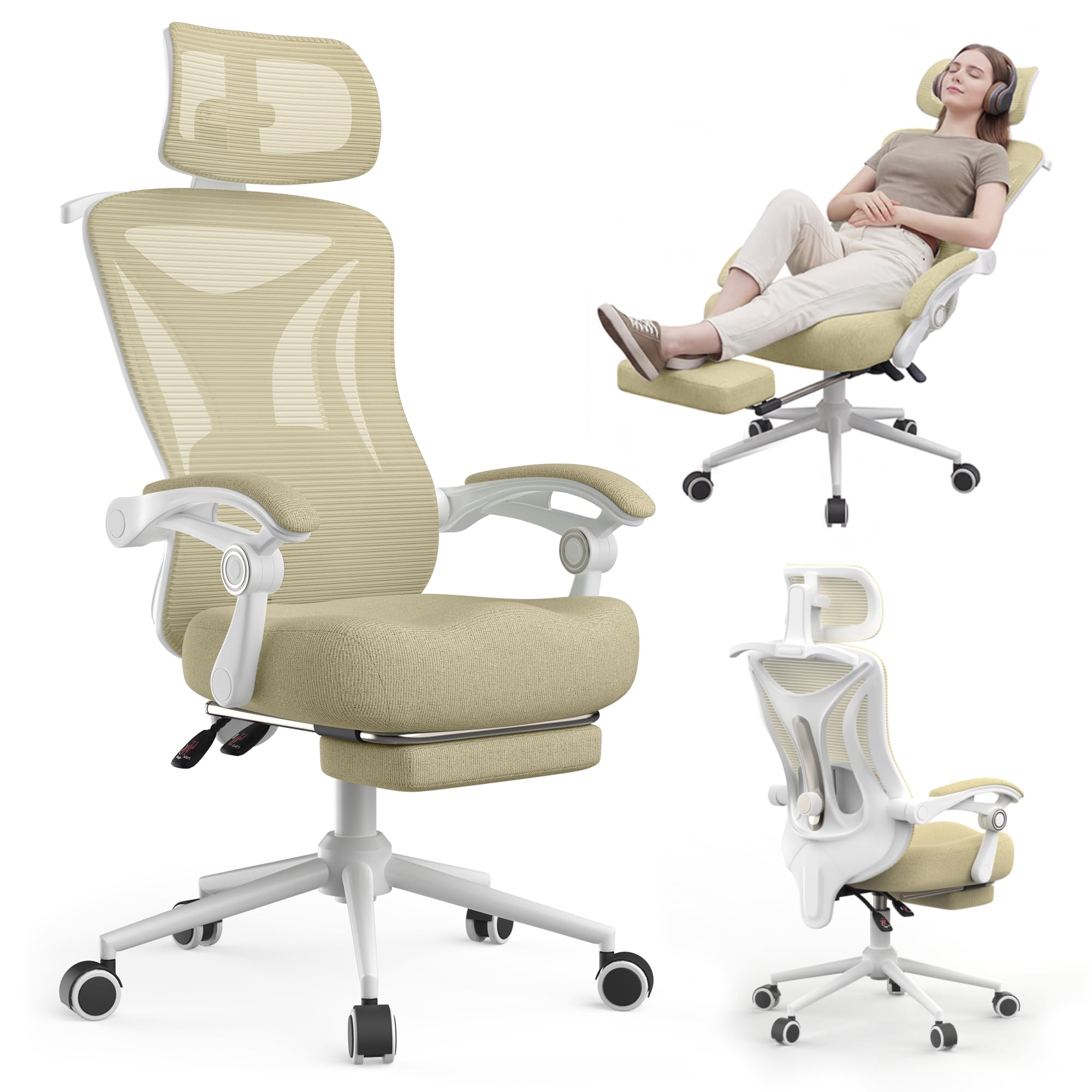 Ergonomic Office Chair with Footrest - Adjustable Lumbar Support & Headrest, 90-160° Reclining Mesh Back Computer Chair - Home Office/Gaming, 350lbs Capacity