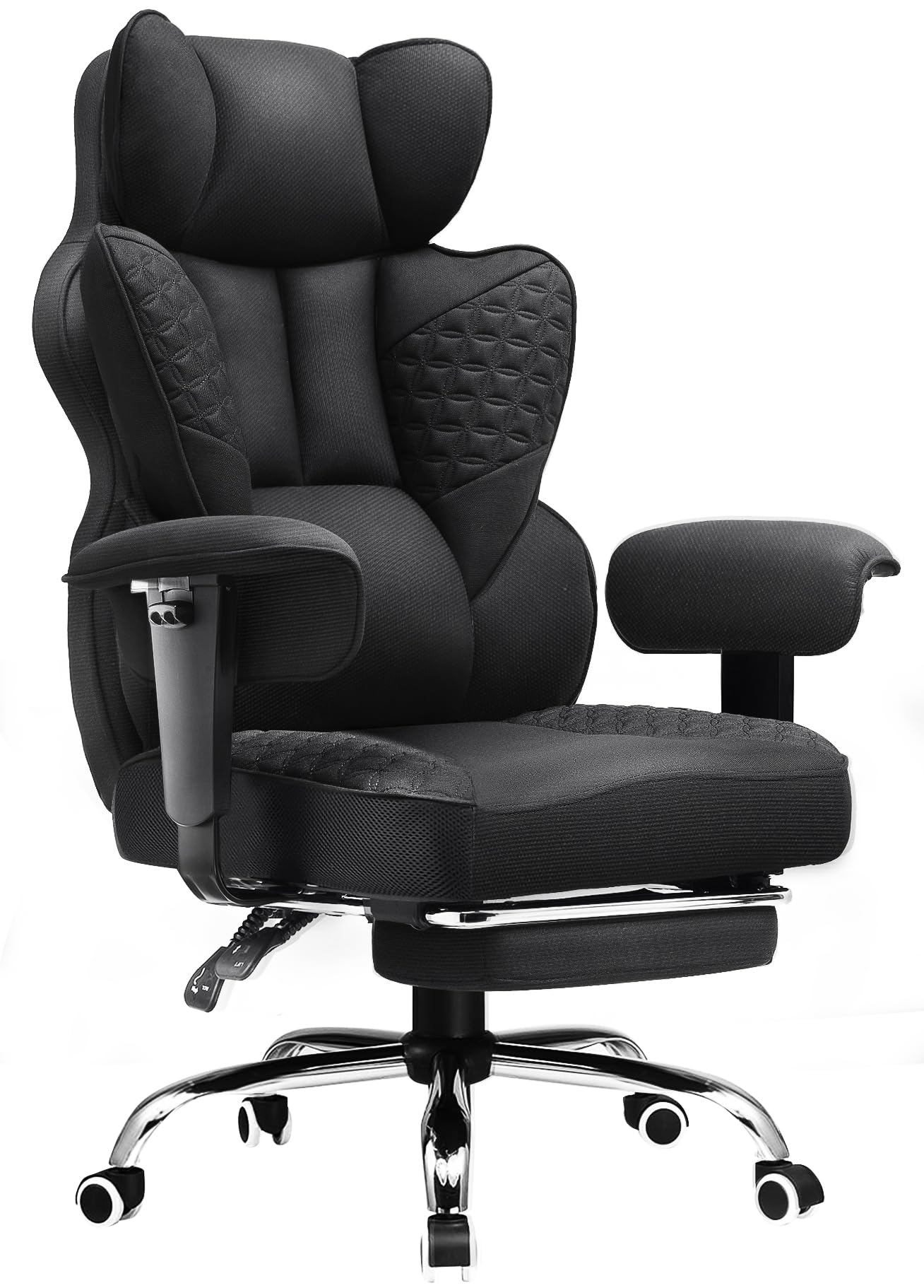 COMHOMA Big and Tall Office Chair Heavy Duty Wide Ergonomic Gaming Chair with Deluxe Embossing Designed Leather with Foot Rest,150°Reclining Adjustable Armrests Pocket Spring Back Support and Pillow