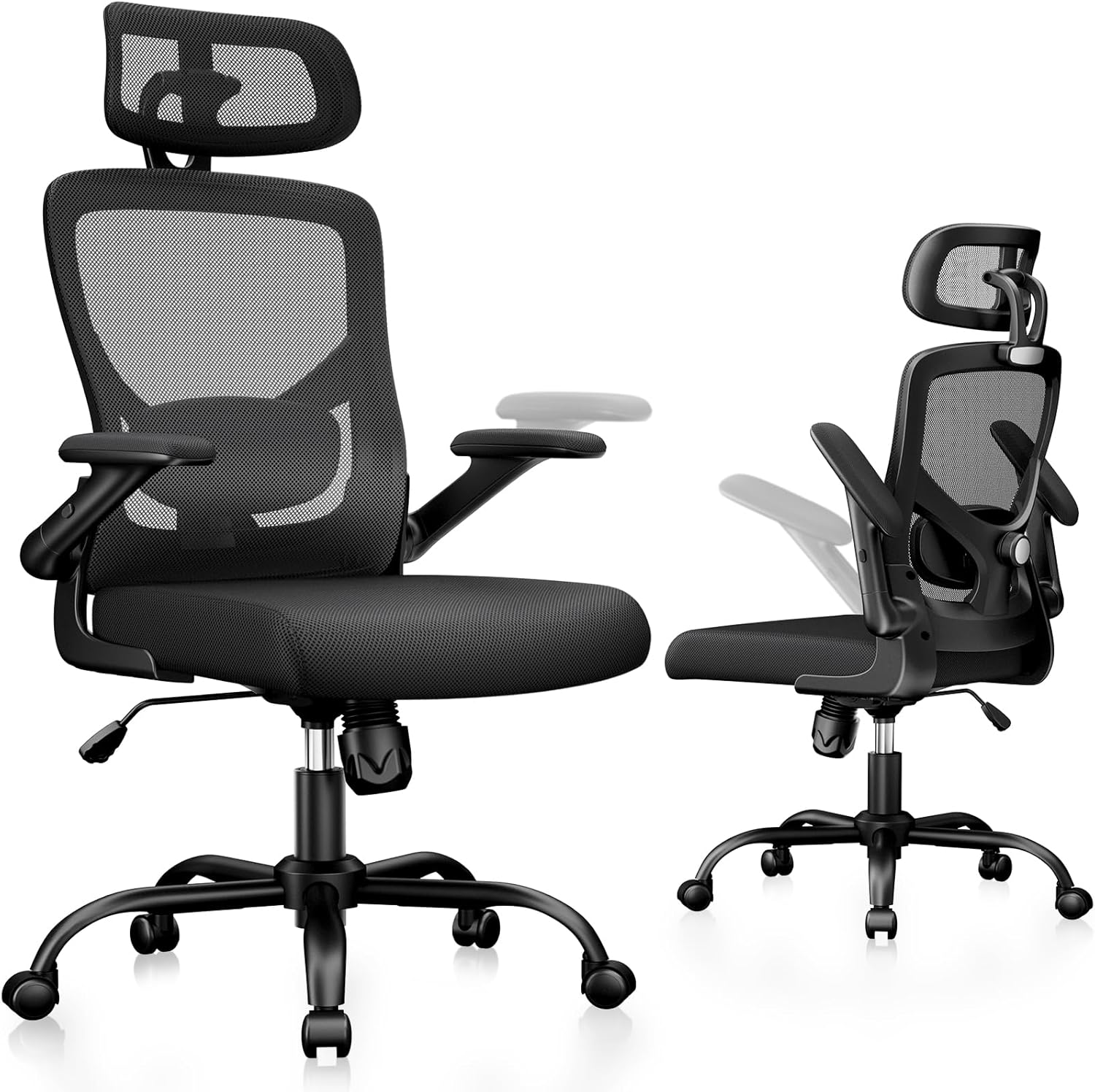 Marsail Ergonomic Office Chair: Office Desk Chair with High Back Mesh and Adjustable Lumbar Support Rolling Work Swivel Task Chairs with Wheel 3D Armrests and Headrest