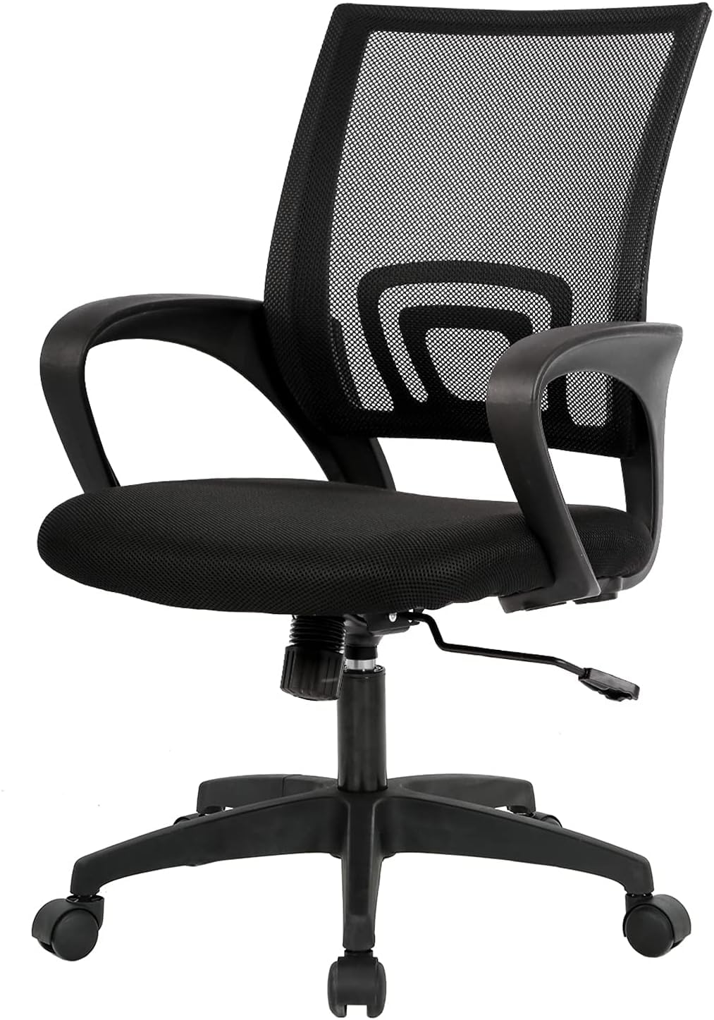 BestOffice | Ergonomic Office Chair | Mid-Back Swivel Desk Chair | Breathable Backrest & Lumbar Support | Adjustable Height | Sponge Seat | Rolling Wheels | Dark Black | for Adults & Women