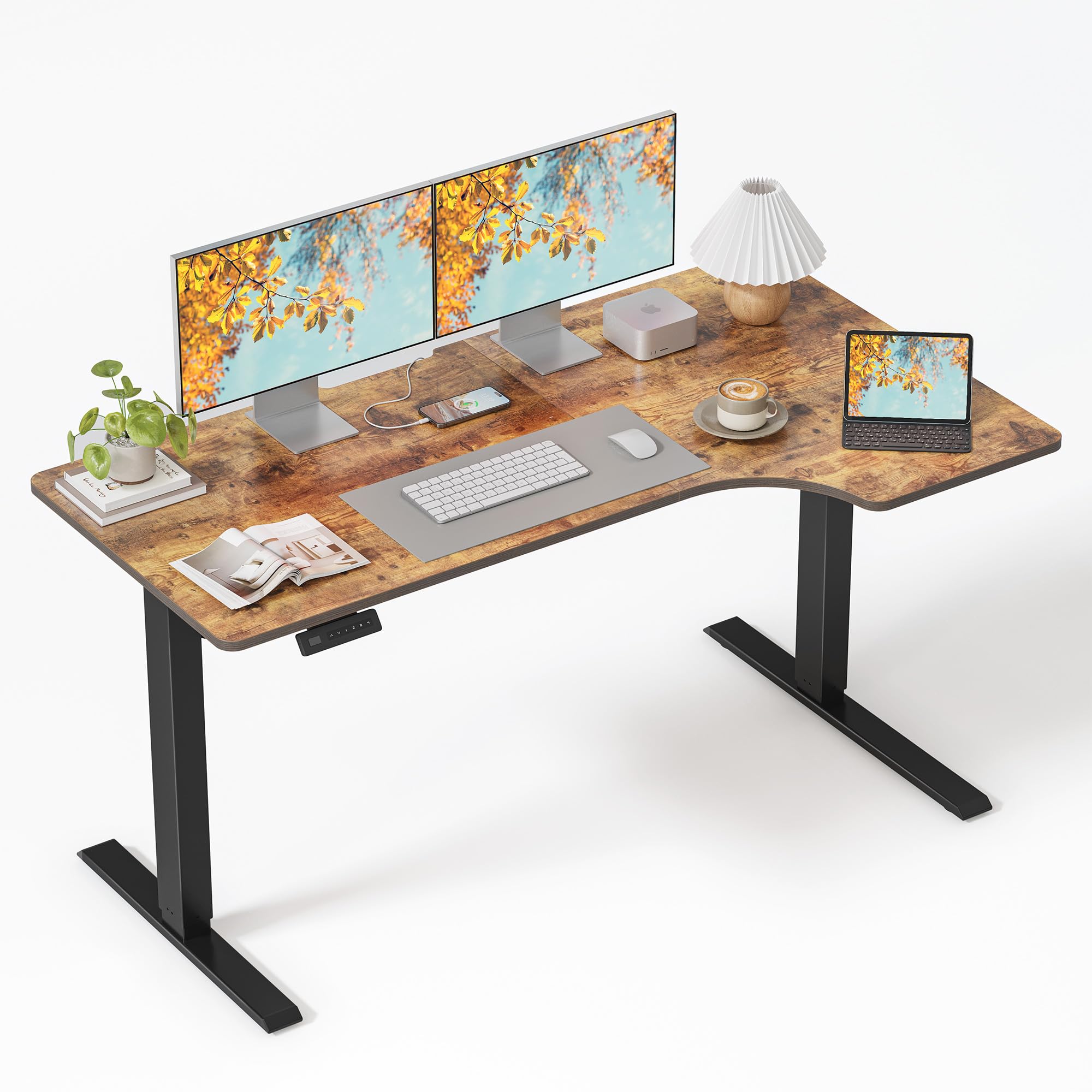 FEZIBO Standing Desk, 48 × 24 Inches Electric Height Adjustable, Sit and Stand Up, Computer Office Desk with Splice Board, White Frame/Maple TOP