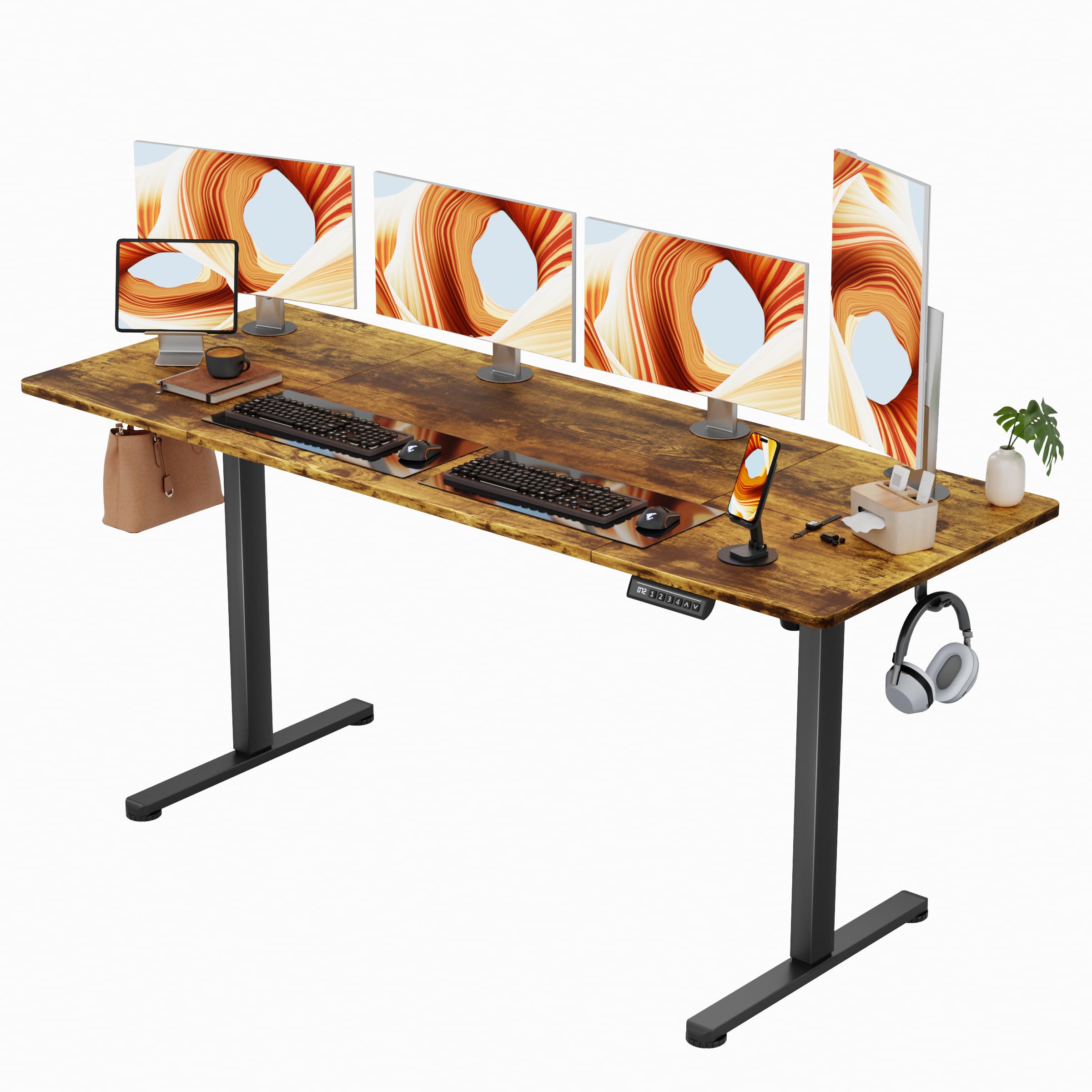 Furmax Electric Standing Desk, 45 x 24 Inches Sit Stand up Desk, Sit Stand Height Adjustable Home Office Desk with 4 Height Position Memory - with Splice Board (White, 45)