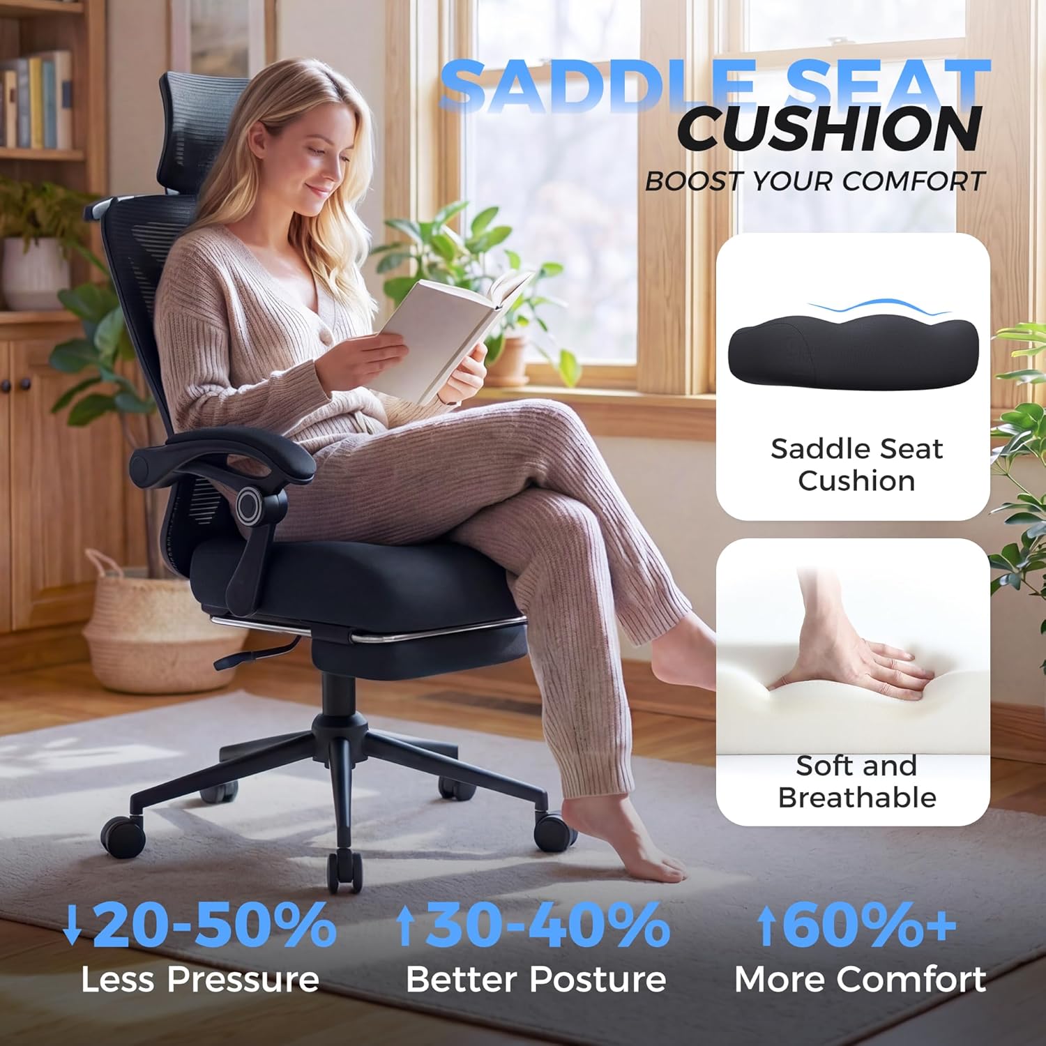 Ergonomic Office Chair with Footrest - Adjustable Lumbar Support & Headrest, 90-160° Reclining Mesh Back Computer Chair - Home Office/Gaming, 350lbs Capacity