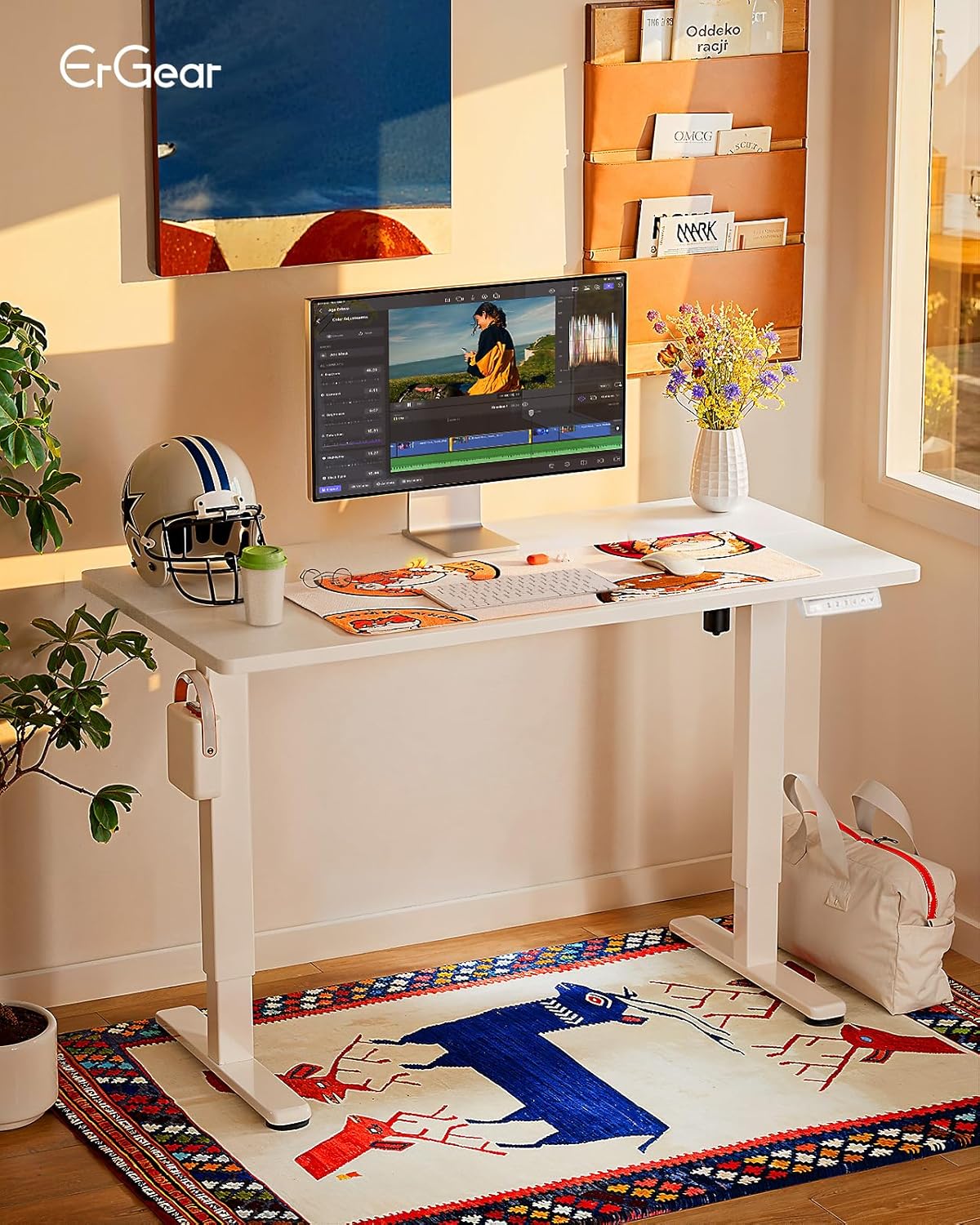 ErGear Height Adjustable Electric Standing Desk, 48 x 24 Inches Sit Stand up Desk, Memory Computer Home Office Desk, White