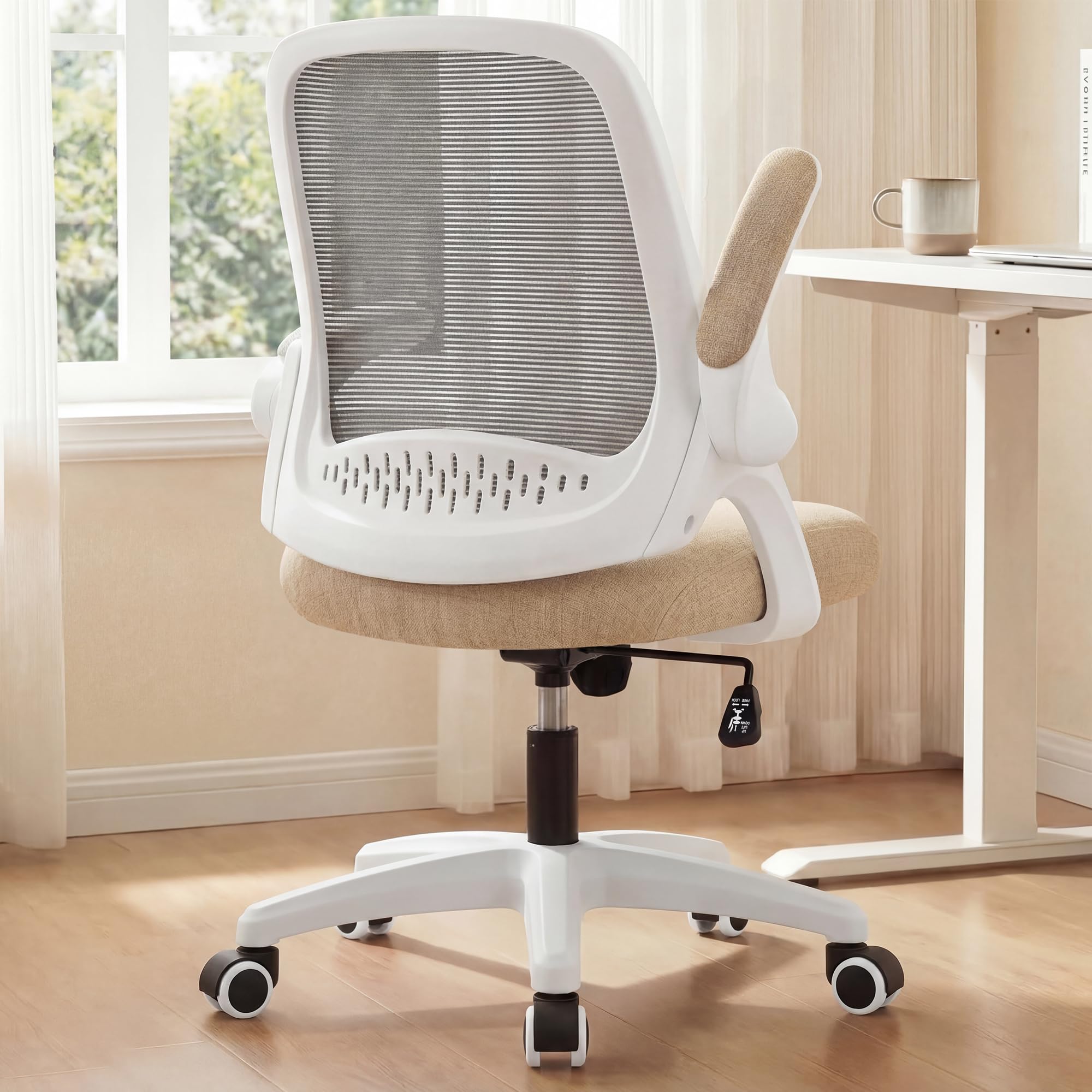 NEO Chair Office Desk Gaming Ergonomic Computer Chair with Lumbar Back Support Adjustable Height Swivel Rolling Wheels Flip-up Arms Mesh Chair for Home Vanity (Ivory)