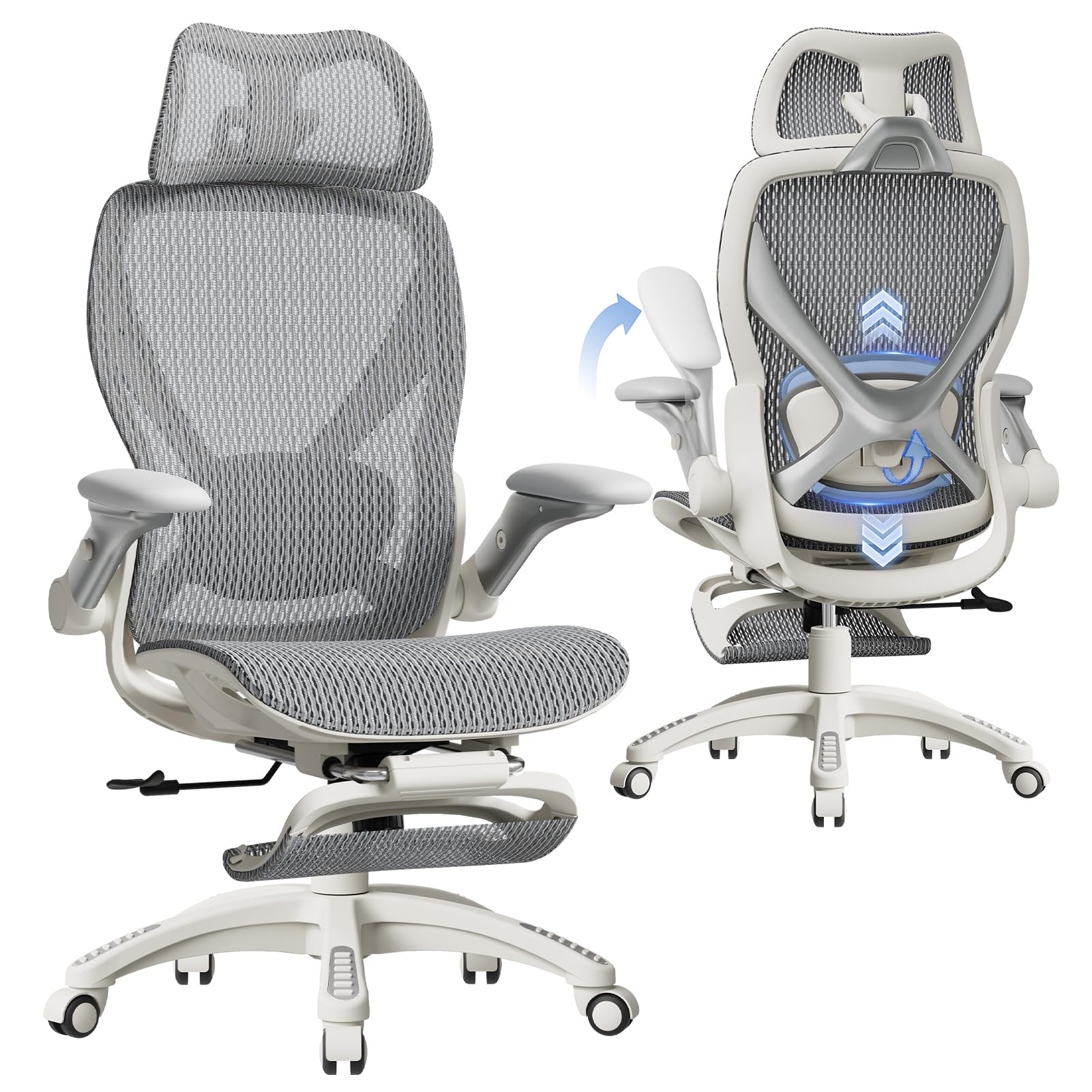 ELABEST X100 Ergonomic Mesh Office Chair with Footrest, Big and Tall Hone Desk Chair with 5D Flip-Up Arms, Adjustable 3D Lumbar Support,Gaming & Executive Computer Chairs
