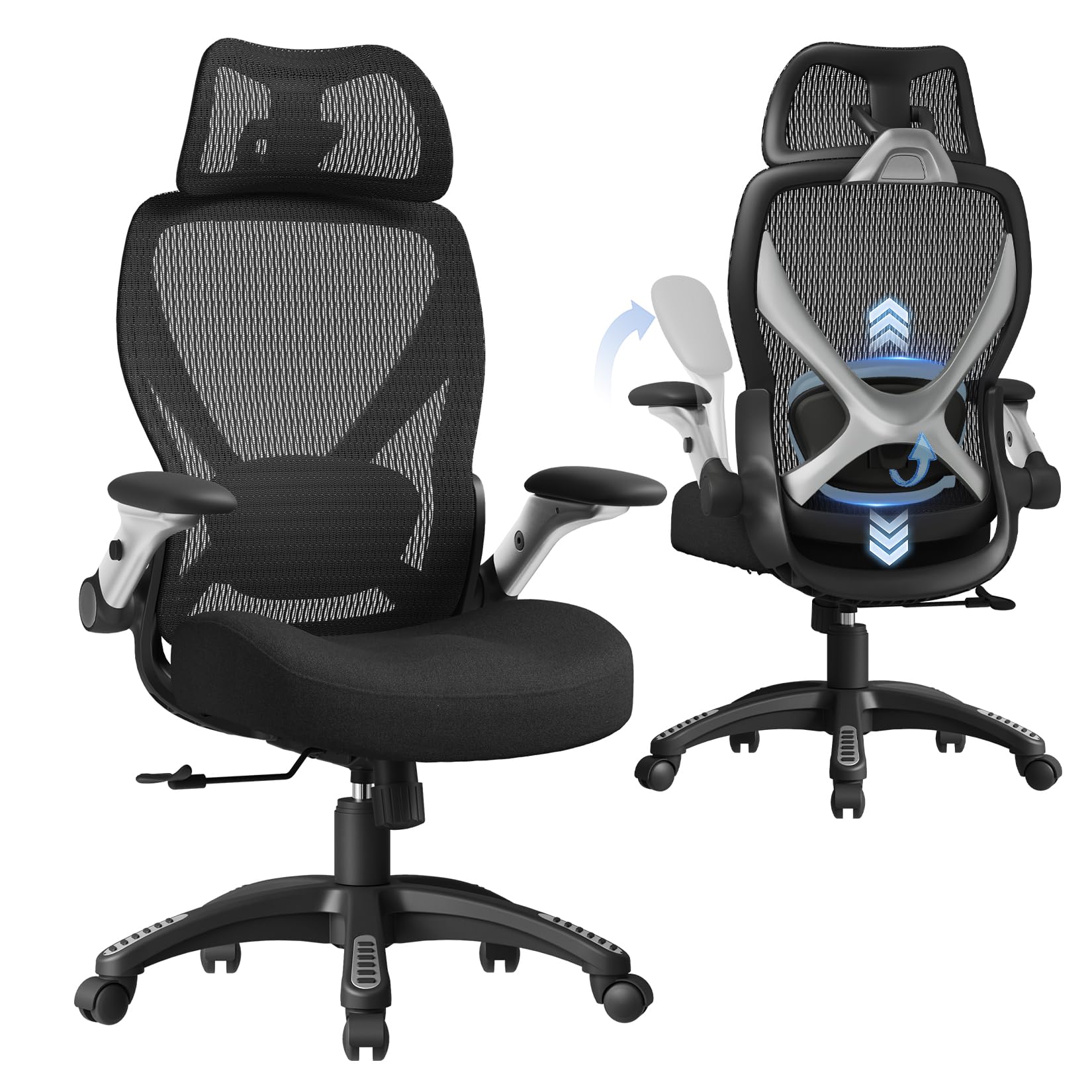 ELABEST X100 Ergonomic Mesh Office Chair with Footrest, Big and Tall Hone Desk Chair with 5D Flip-Up Arms, Adjustable 3D Lumbar Support,Gaming & Executive Computer Chairs