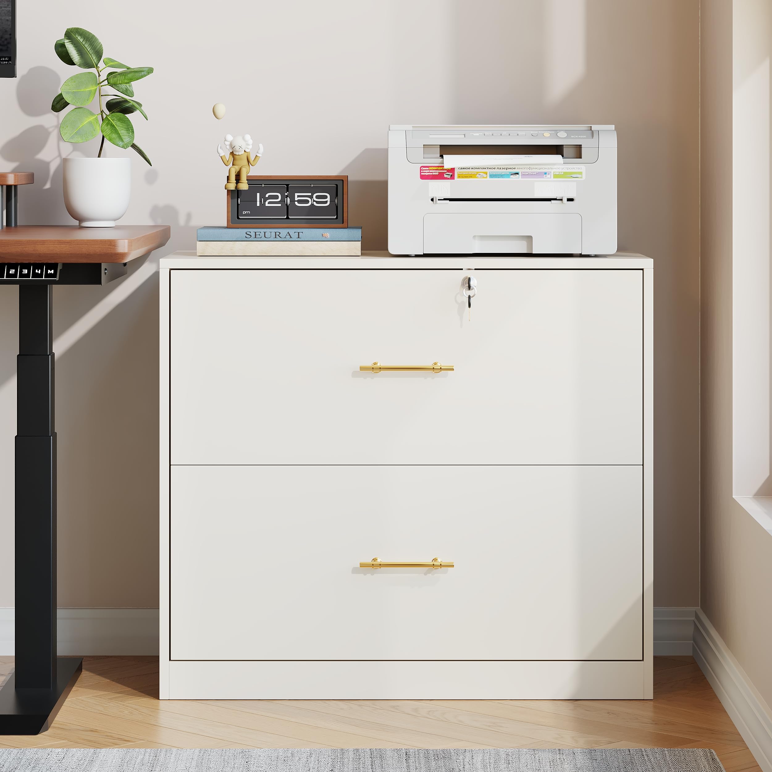 2 Drawer Lateral File Cabinet with Lock, Suitable for Letter/A4/F4/Legal Size Hanging Files,Large Wood Filing Storage Cabinets Printer Stand for Home Office,Black