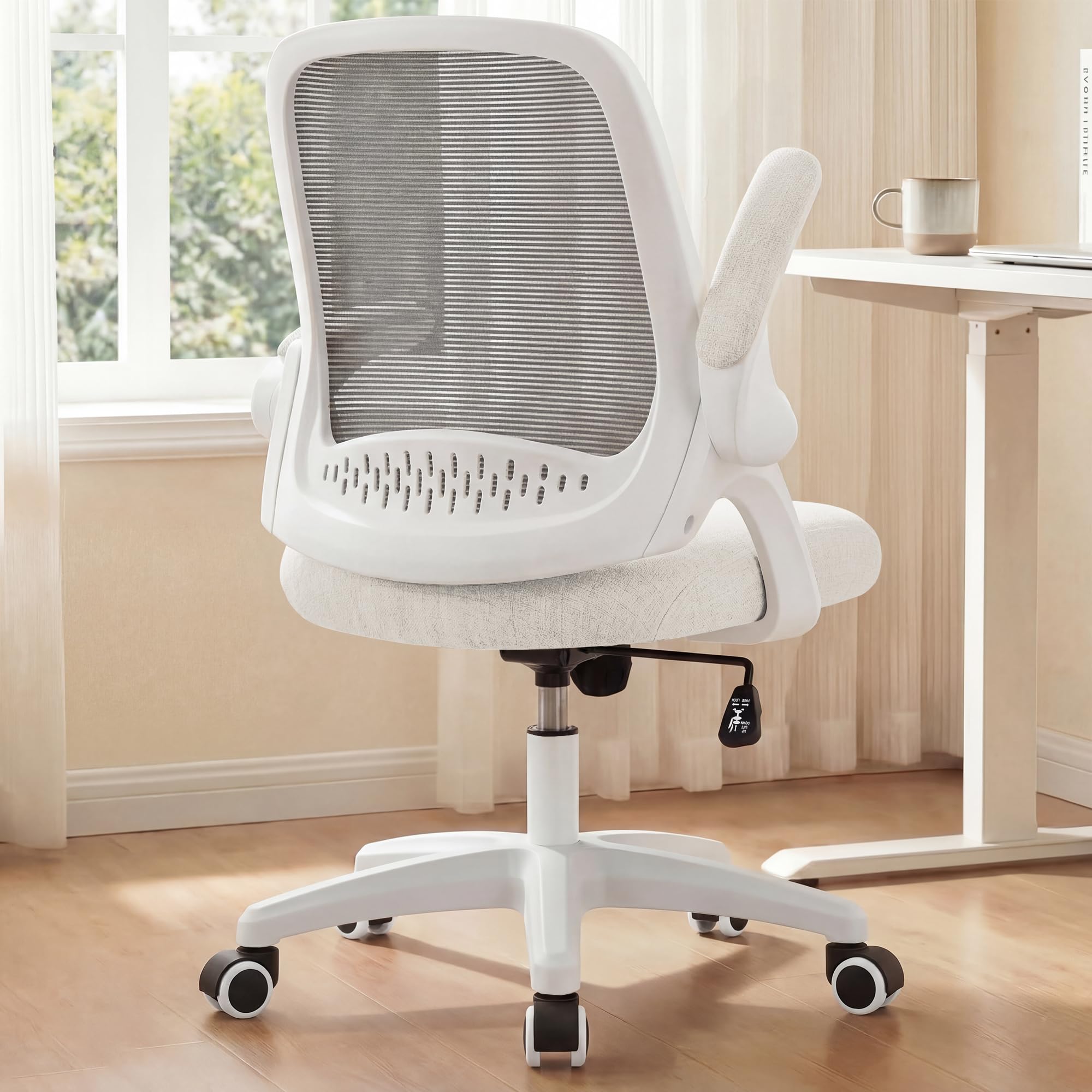 NEO Chair Office Desk Gaming Ergonomic Computer Chair with Lumbar Back Support Adjustable Height Swivel Rolling Wheels Flip-up Arms Mesh Chair for Home Vanity (Ivory)