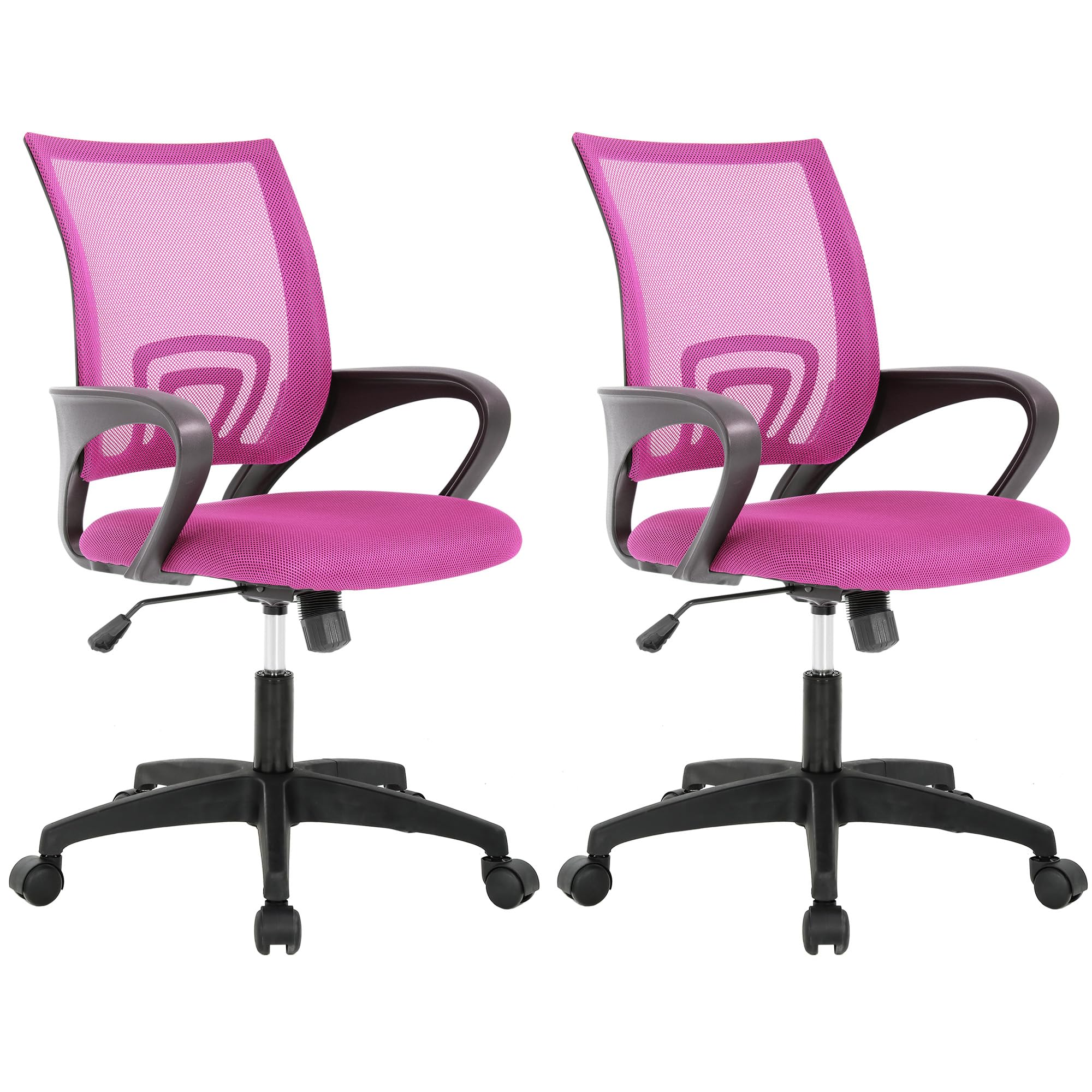 BestOffice | Ergonomic Office Chair | Mid-Back Swivel Desk Chair | Breathable Backrest & Lumbar Support | Adjustable Height | Sponge Seat | Rolling Wheels | Dark Black | for Adults & Women