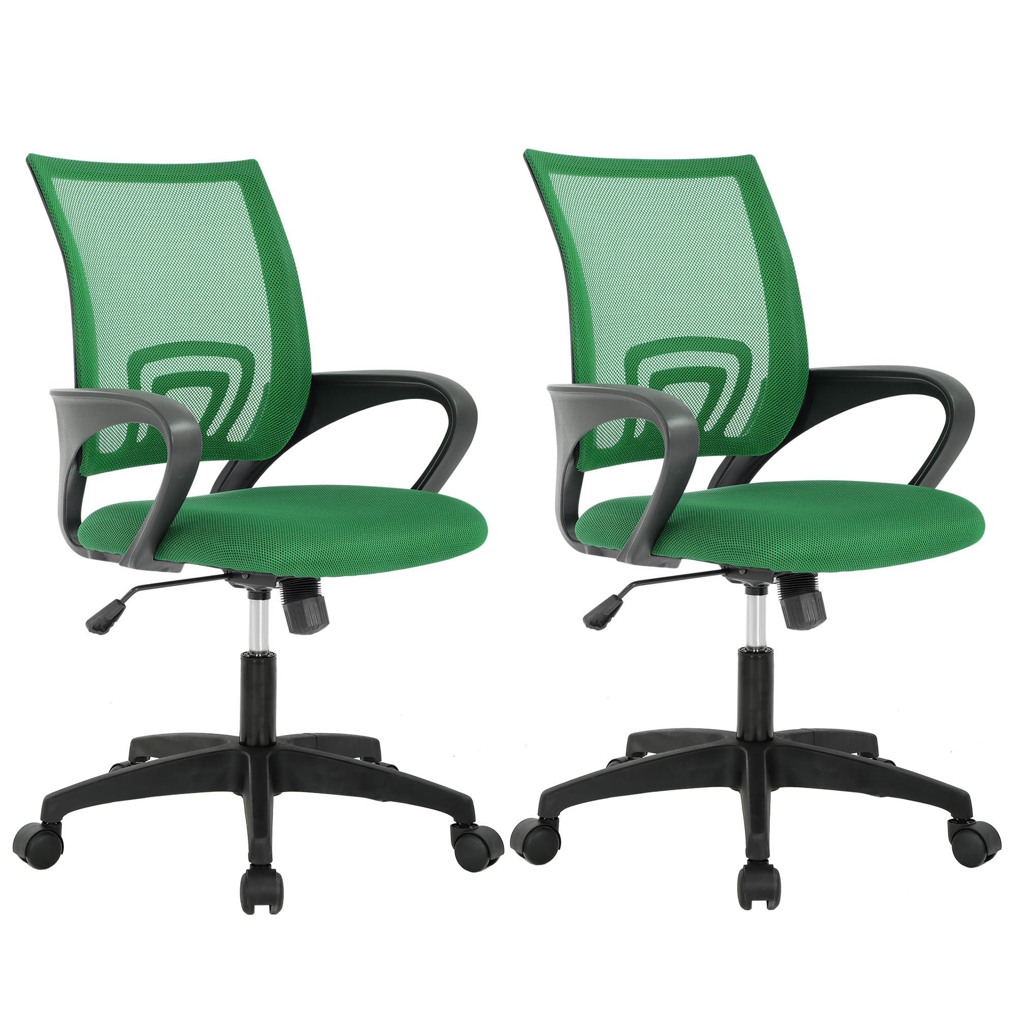 BestOffice | Ergonomic Office Chair | Mid-Back Swivel Desk Chair | Breathable Backrest & Lumbar Support | Adjustable Height | Sponge Seat | Rolling Wheels | Dark Black | for Adults & Women