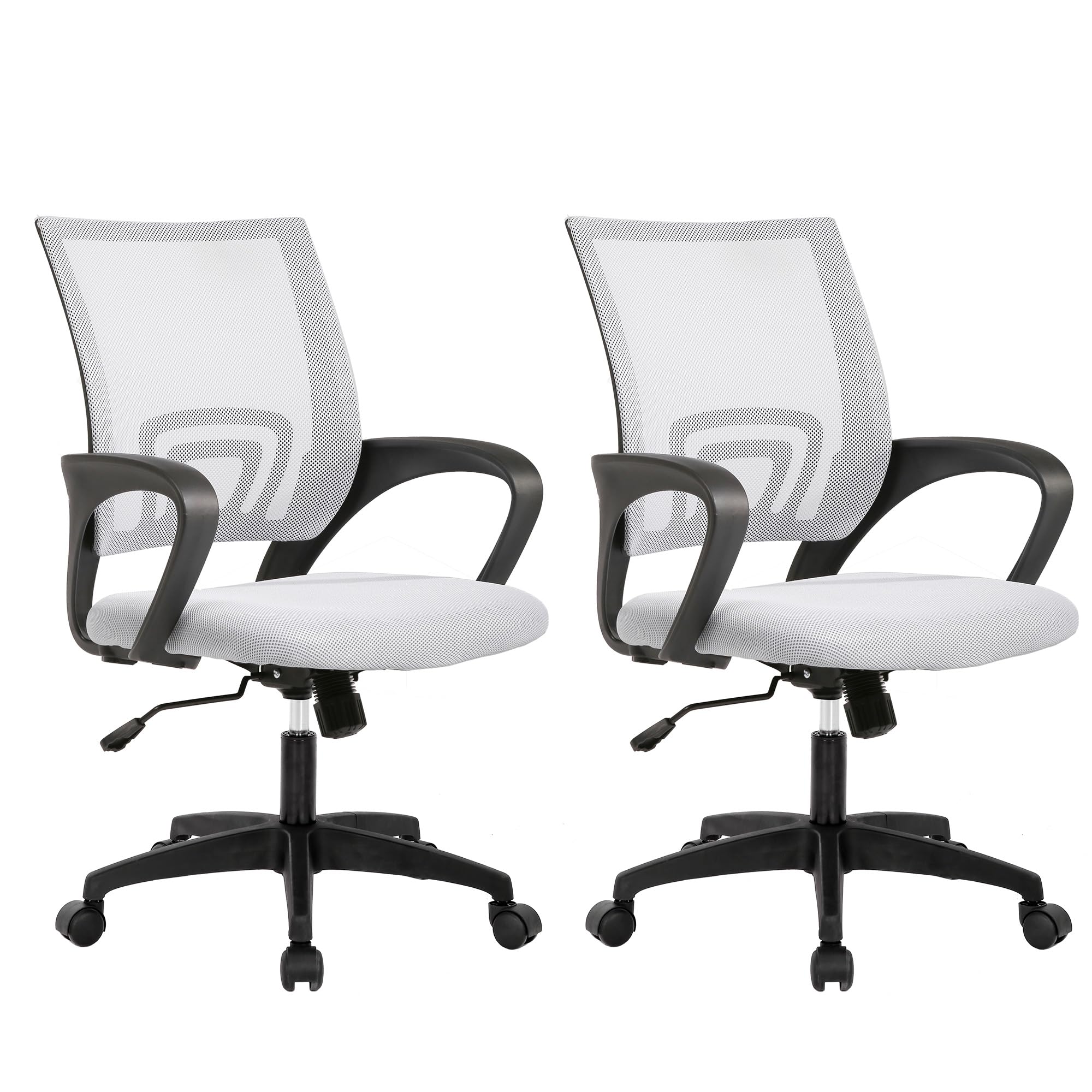 BestOffice | Ergonomic Office Chair | Mid-Back Swivel Desk Chair | Breathable Backrest & Lumbar Support | Adjustable Height | Sponge Seat | Rolling Wheels | Dark Black | for Adults & Women