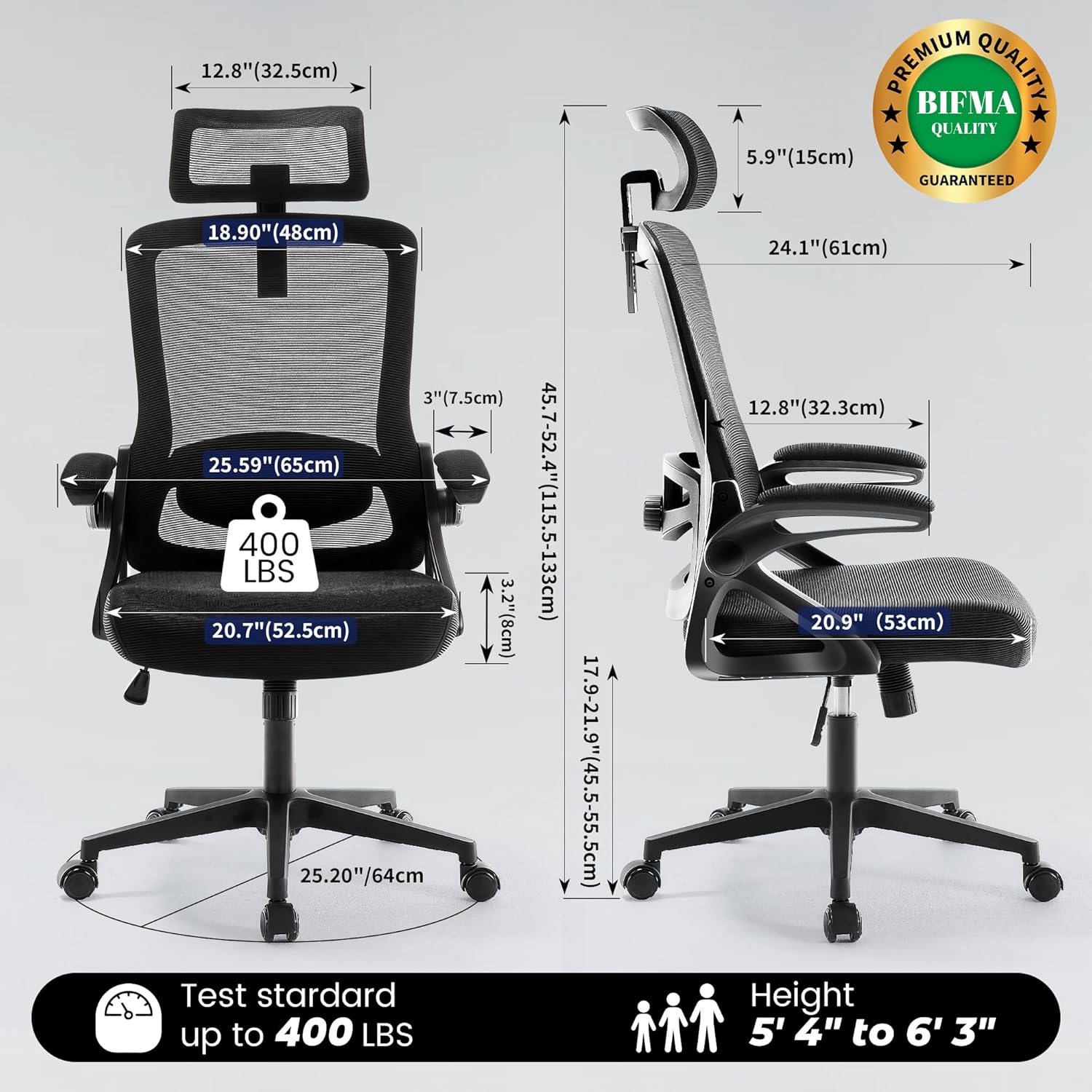 Fizzin Ergonomic Office Chair, 400 LBS Computer Chairs with Adjustable Lumbar Support, Breathable Mesh Desk Chair Ergonomic with Thickened Cushion, Comfy Home Office Desk Chair (Black)
