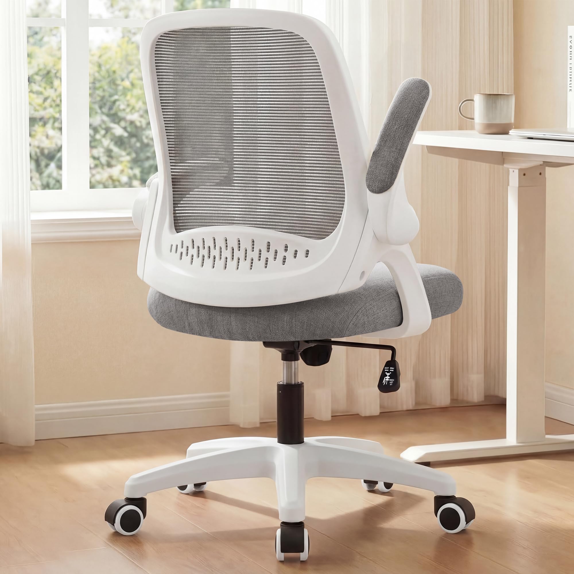 NEO Chair Office Desk Gaming Ergonomic Computer Chair with Lumbar Back Support Adjustable Height Swivel Rolling Wheels Flip-up Arms Mesh Chair for Home Vanity (Ivory)