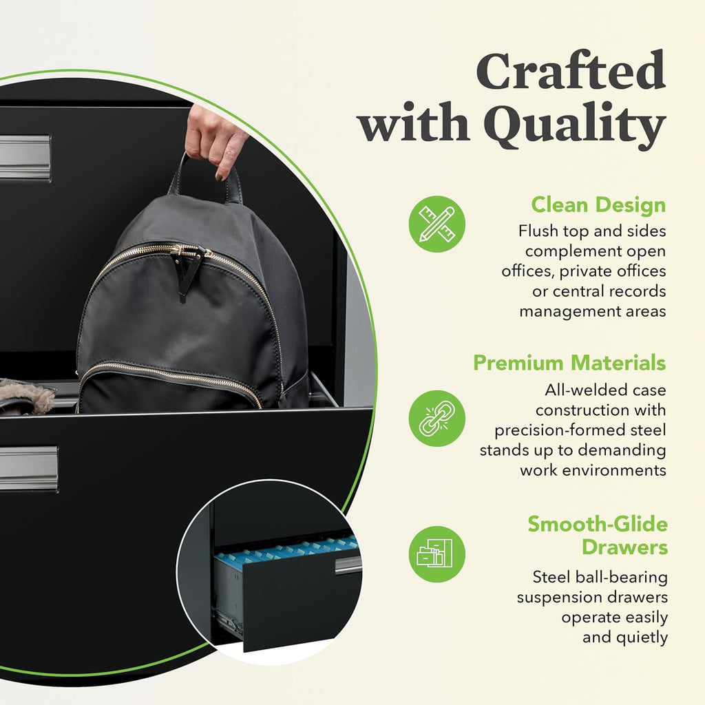 HON 4 Drawer Lateral File Cabinet with Lock, Metal Filing Cabinets for Offices, Adjustable Hangrails for A4, Legal, Letter Files, 18" Deep, Black