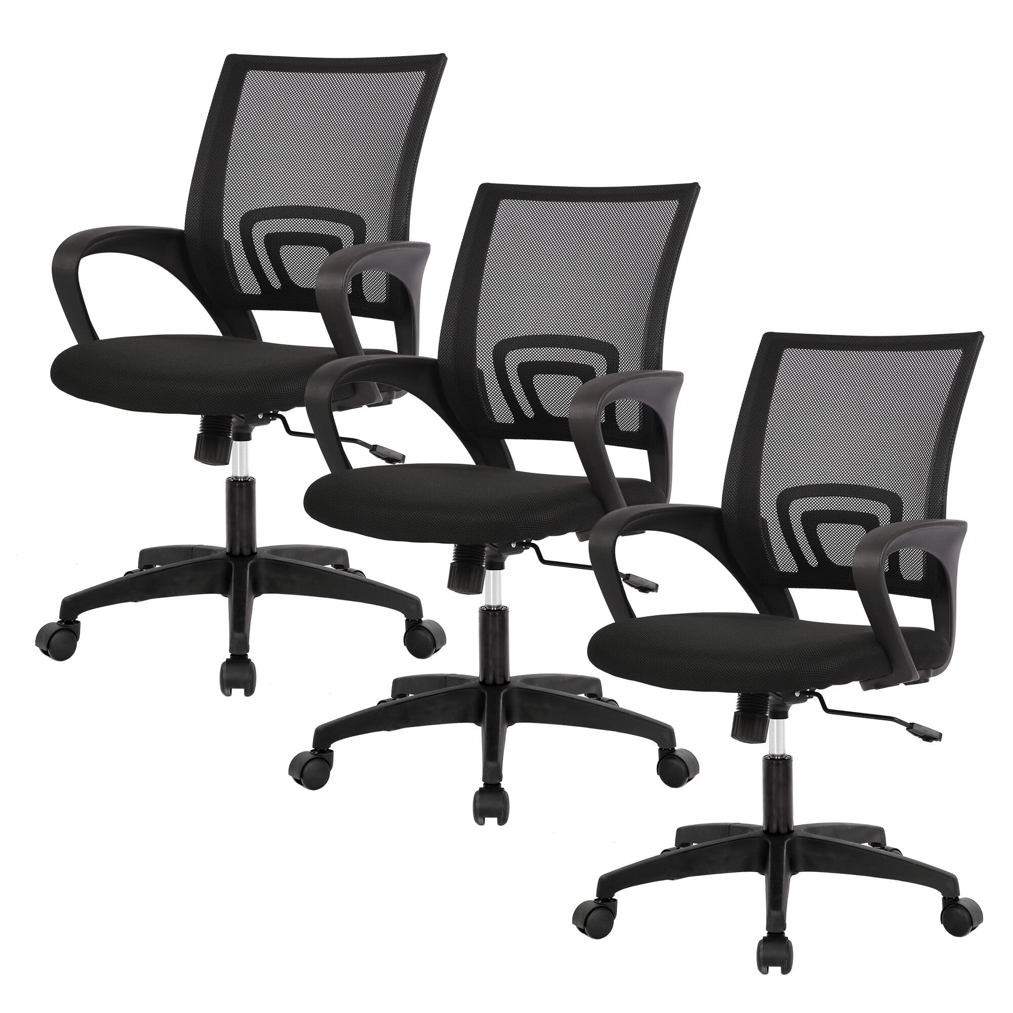 BestOffice | Ergonomic Office Chair | Mid-Back Swivel Desk Chair | Breathable Backrest & Lumbar Support | Adjustable Height | Sponge Seat | Rolling Wheels | Dark Black | for Adults & Women