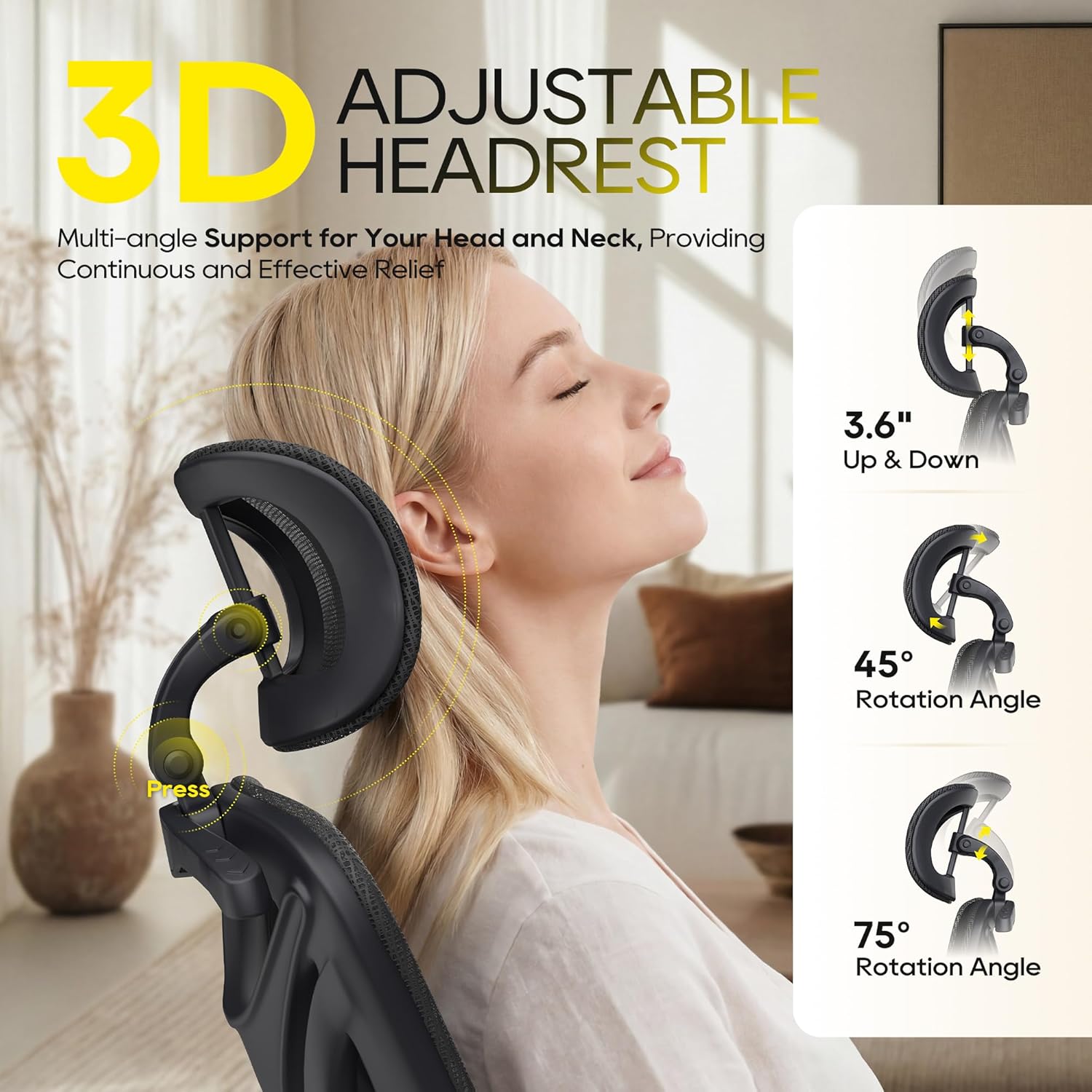 CYKOV Ergonomic Office Chair with Footrest - Adjustable Lumbar Support & Headrest, 90-160° Reclining Mesh Back Computer Chair - Home Office/Gaming, 350lbs Capacity (B-Black, Mesh)