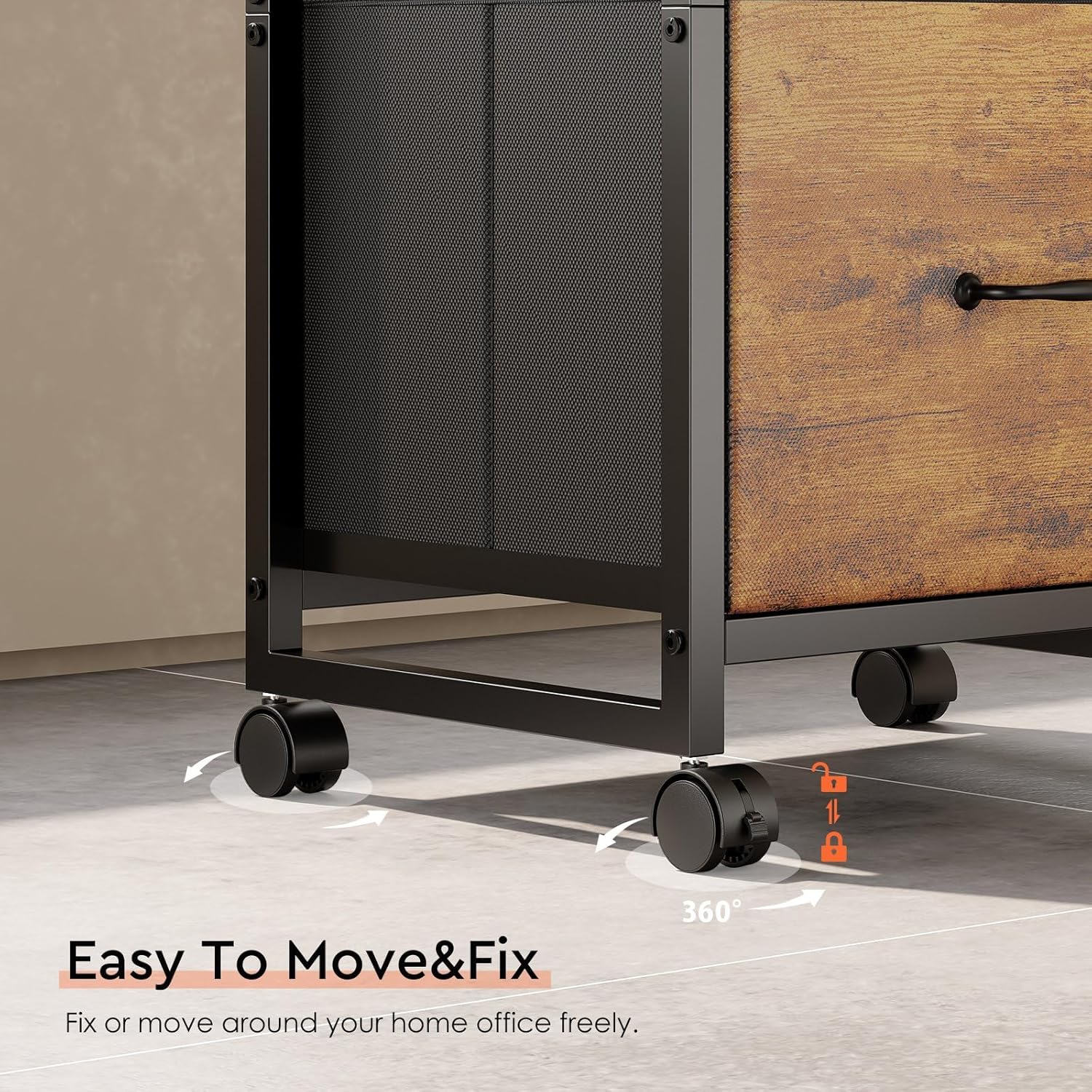 Maihail 3 Drawer Mobile File Cabinet with Wheels Fabric Vertical Filing Cabinet fits A4 or Letter Size for Home Office,Rustic Brown2