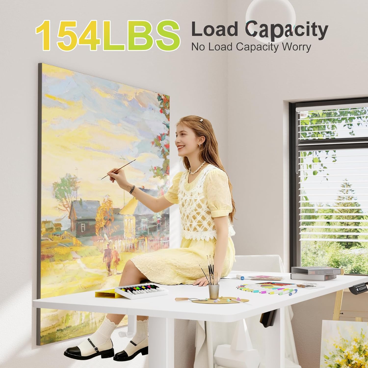 Furmax Electric Standing Desk, 45 x 24 Inches Sit Stand up Desk, Sit Stand Height Adjustable Home Office Desk with 4 Height Position Memory - with Splice Board (White, 45)