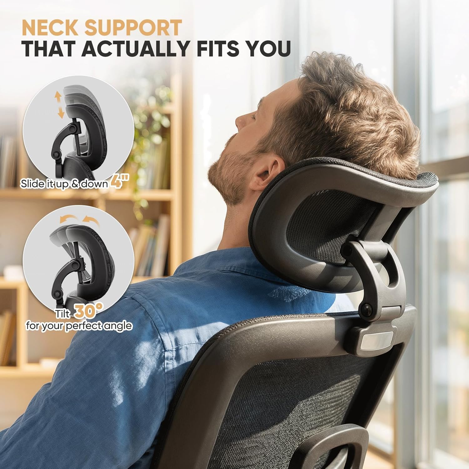 Magshion Ergonomic Office Chair, Swivel Executive Work Task Chair with Adjustable Headrest, 3D Armrests, Tilt Lock and Lumbar Support, Mesh Desk Chair for Home Office, 350 LBS Capacity, Black