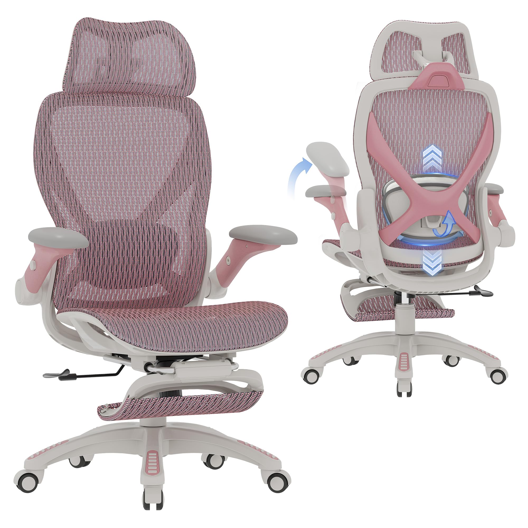 ELABEST X100 Ergonomic Mesh Office Chair with Footrest, Big and Tall Hone Desk Chair with 5D Flip-Up Arms, Adjustable 3D Lumbar Support,Gaming & Executive Computer Chairs