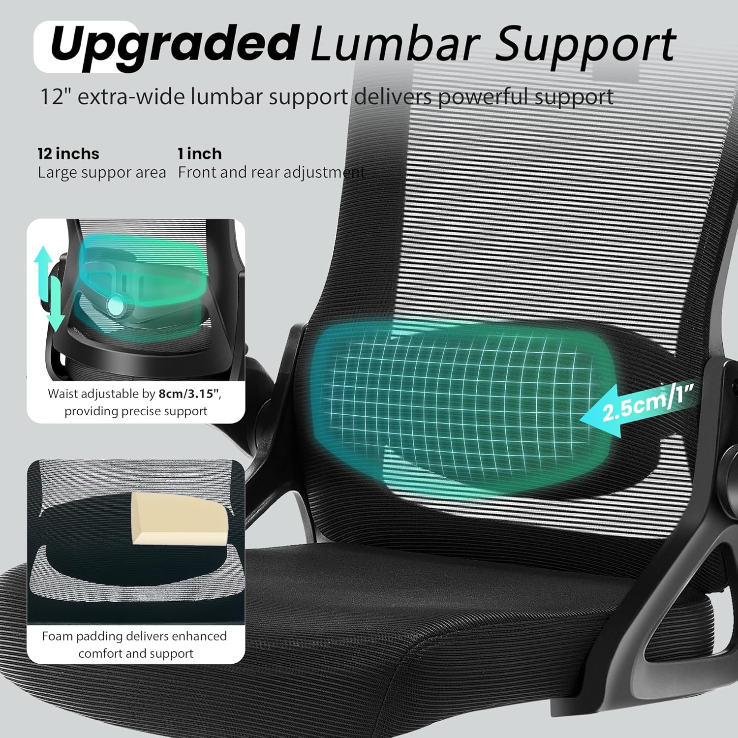 Fizzin Ergonomic Office Chair, 400 LBS Computer Chairs with Adjustable Lumbar Support, Breathable Mesh Desk Chair Ergonomic with Thickened Cushion, Comfy Home Office Desk Chair (Black)